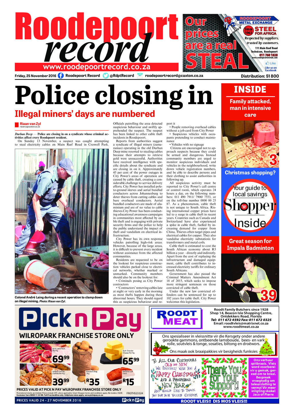 Roodepoort Record 25 November 2016 page 1