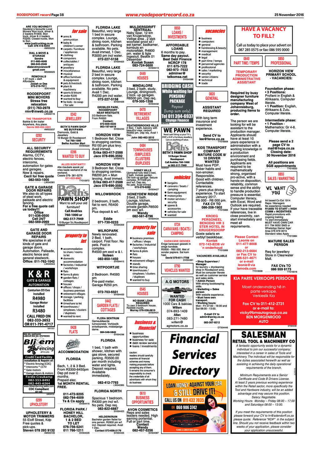 Roodepoort Record 25 November 2016 page 38