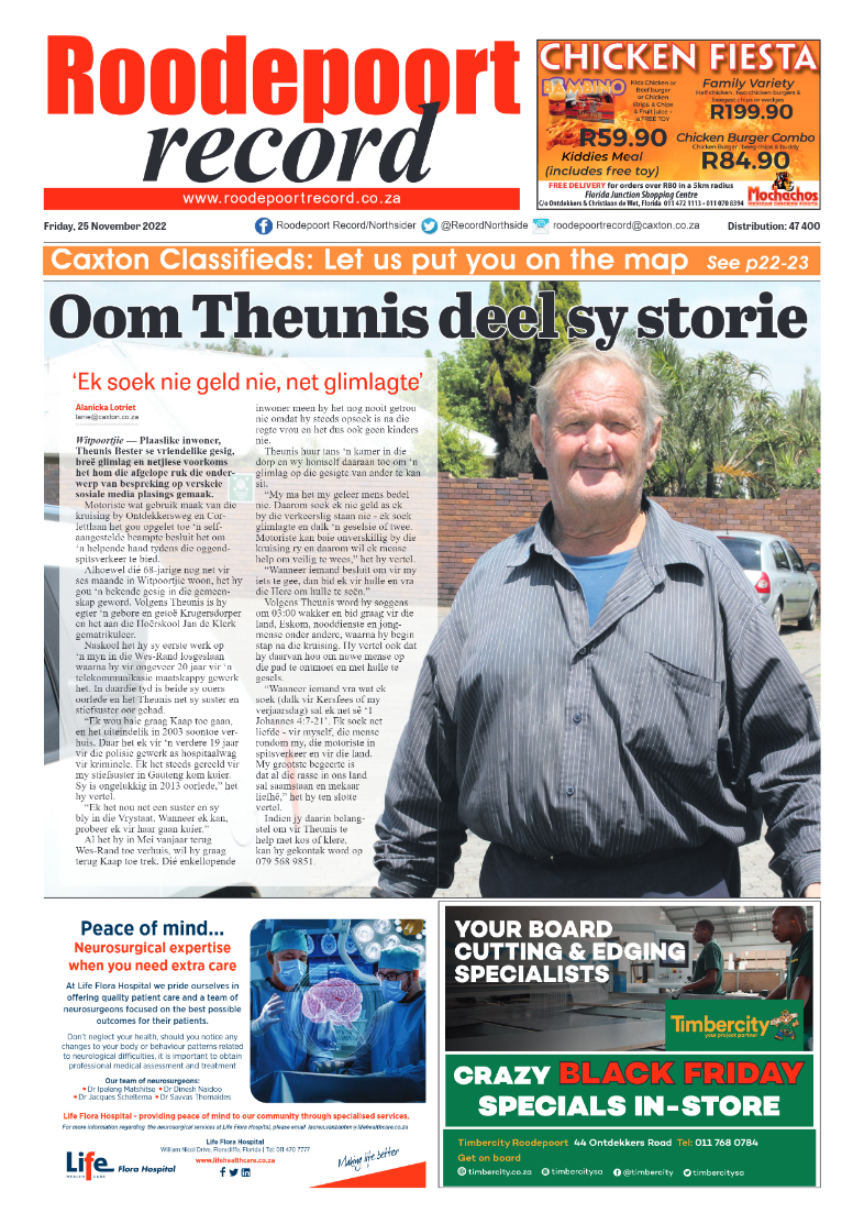Roodepoort Record 25 November 2022 page 1