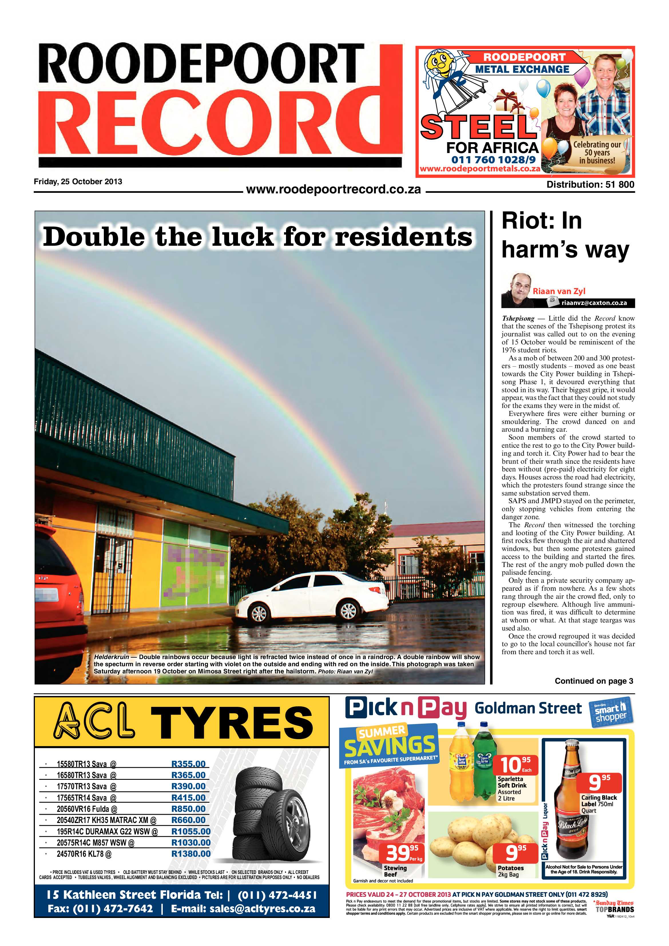 Roodepoort Record 25 October 2013 page 1