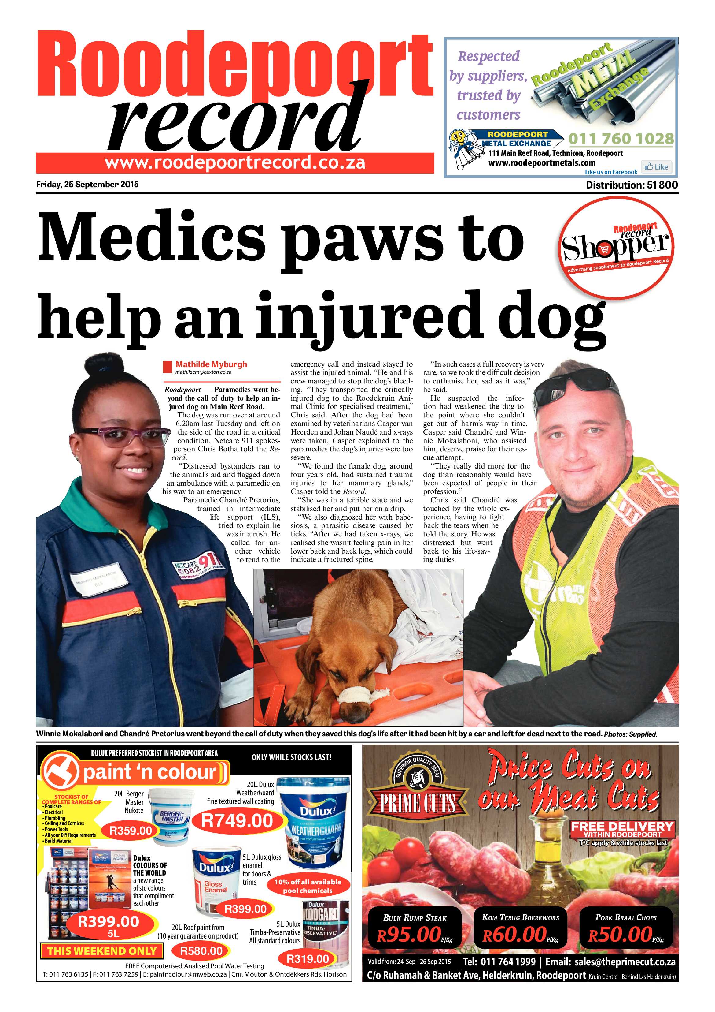 Roodepoort Record 25 September 2015 page 1
