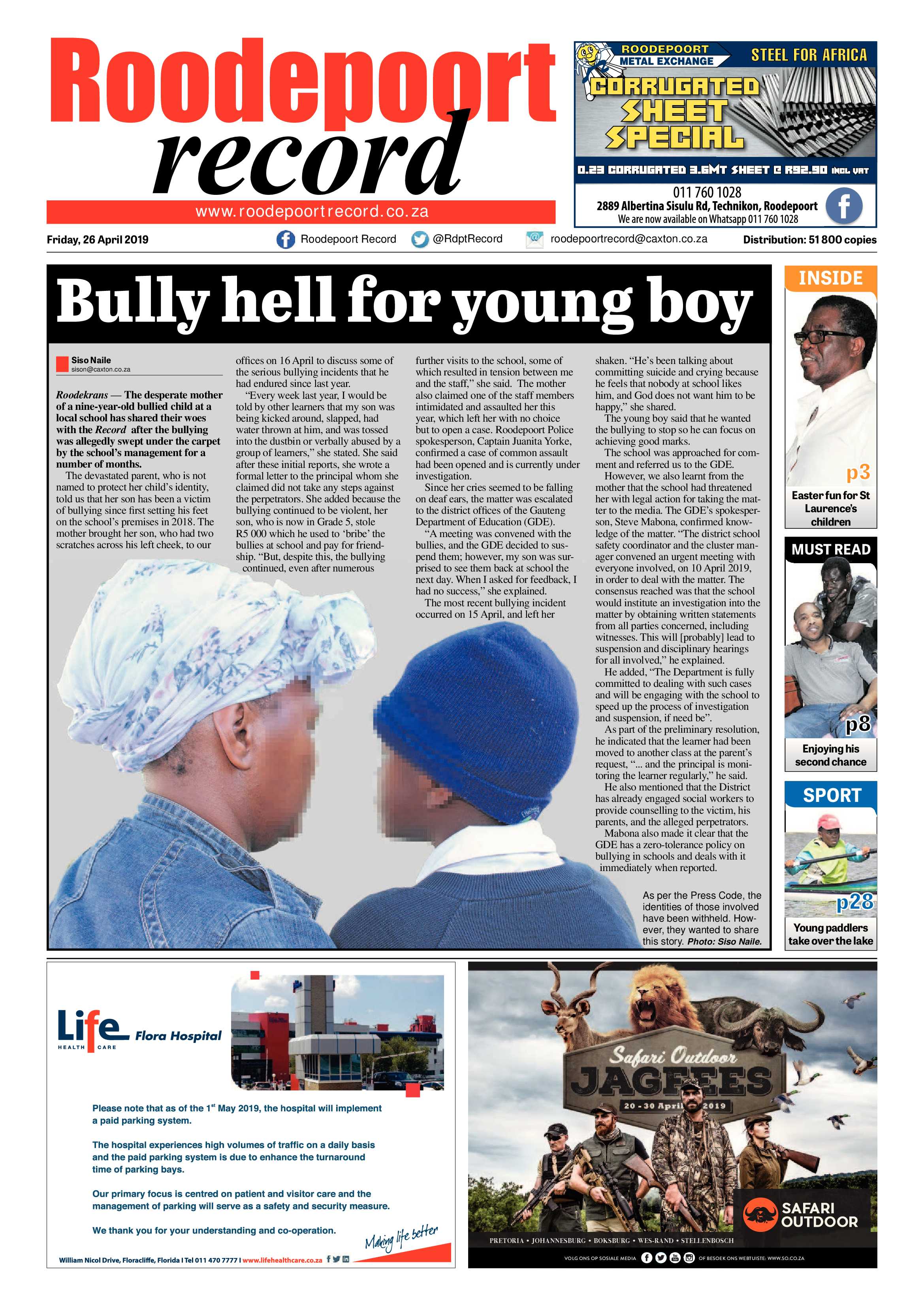 Roodepoort Record 26 April 2019 page 1