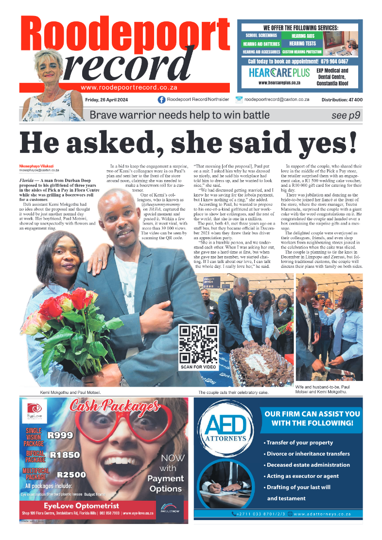 Roodepoort Record 26 April 2024 page 1