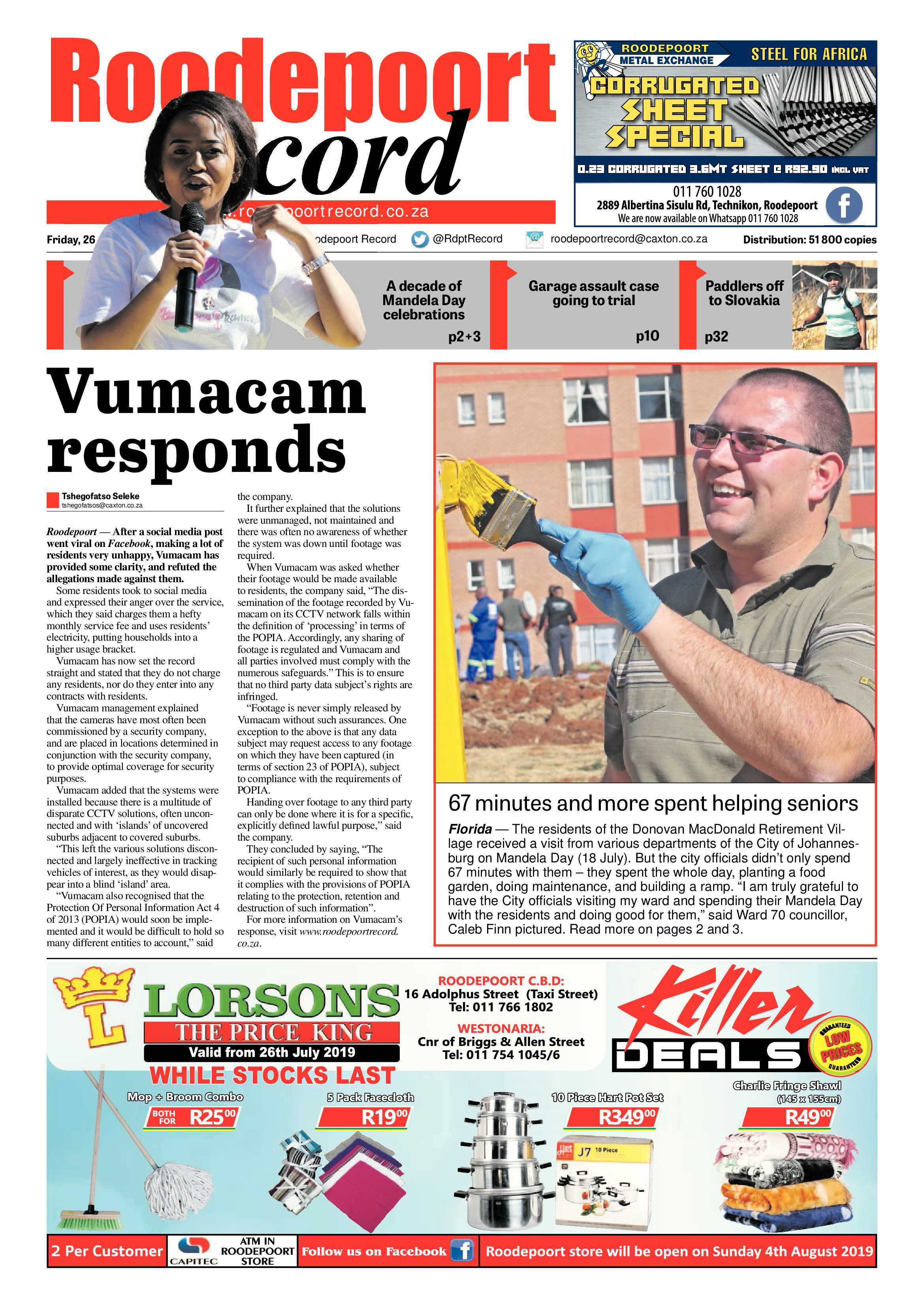Roodepoort Record 26 July 2019 page 1