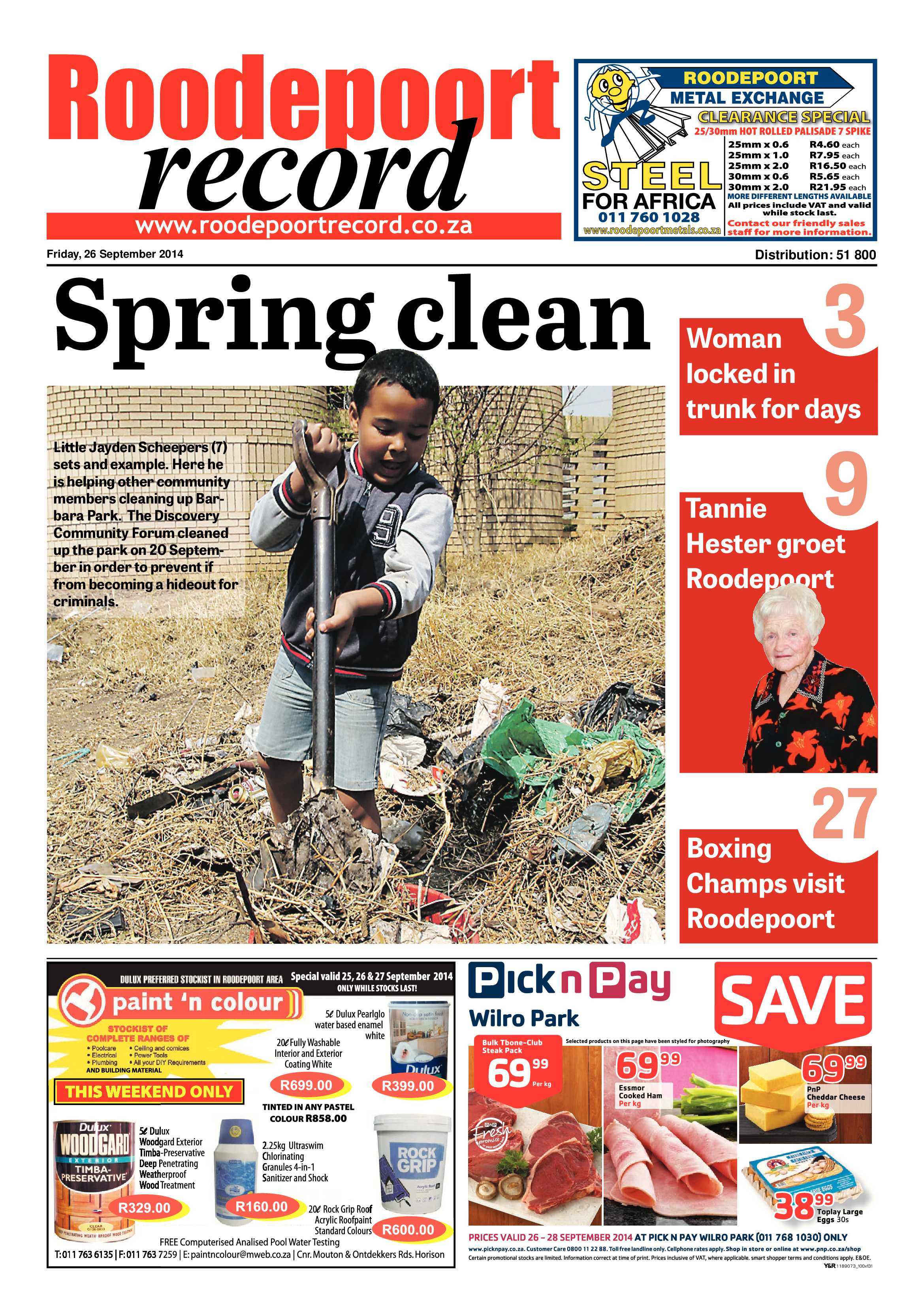 Roodepoort Record 26 September 2014 page 1