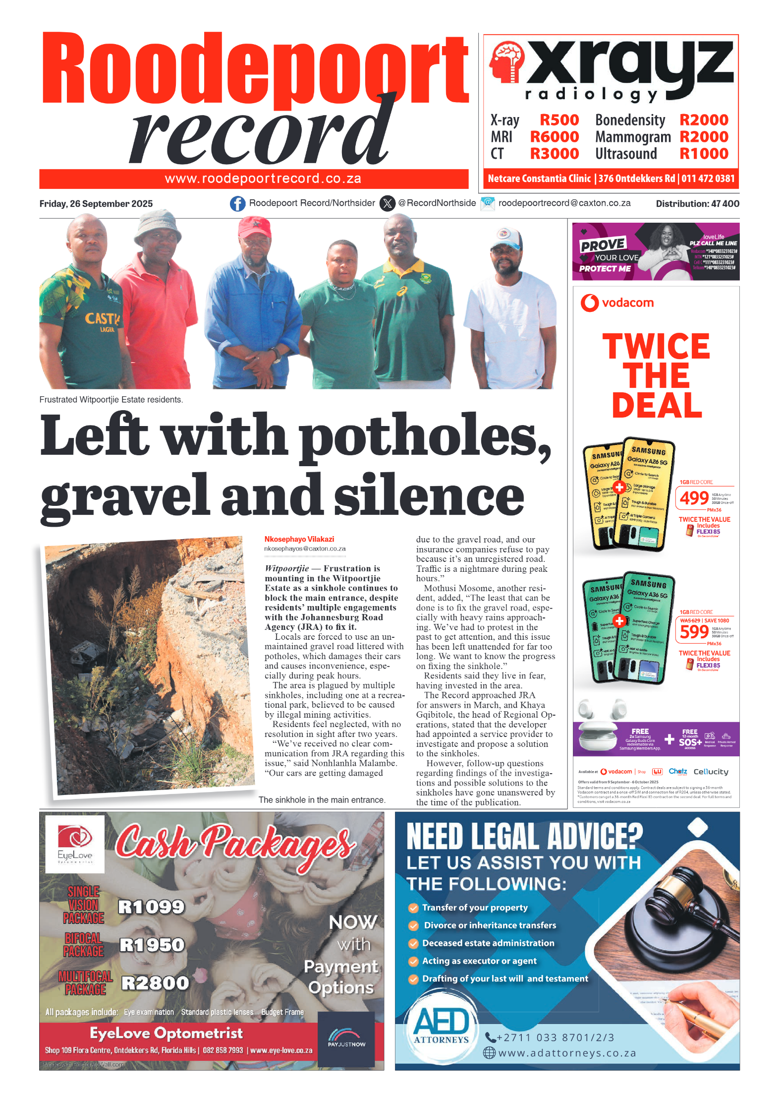 Roodepoort Record 26 September 2025 page 1