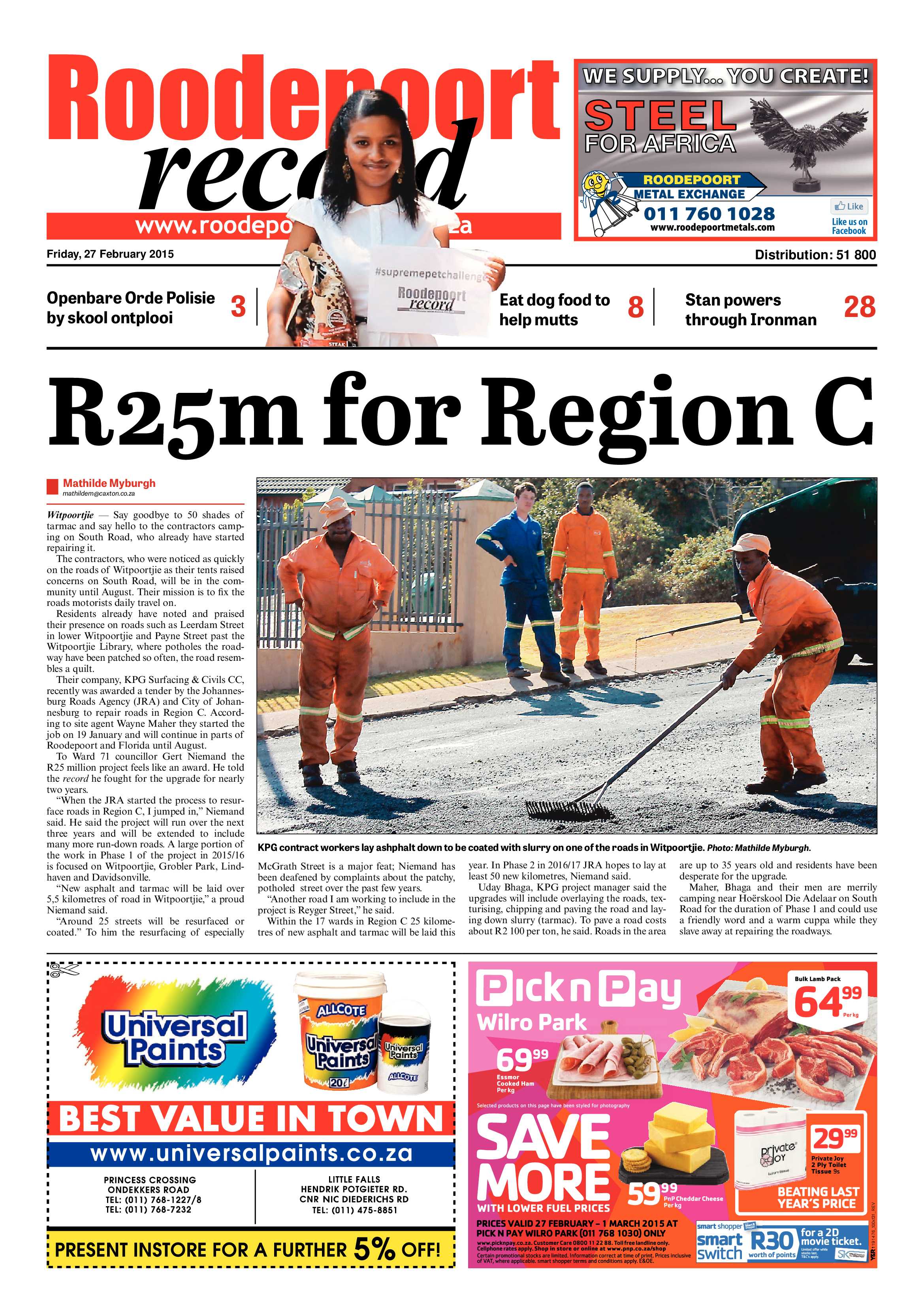 Roodepoort Record 27 February 2015 page 1