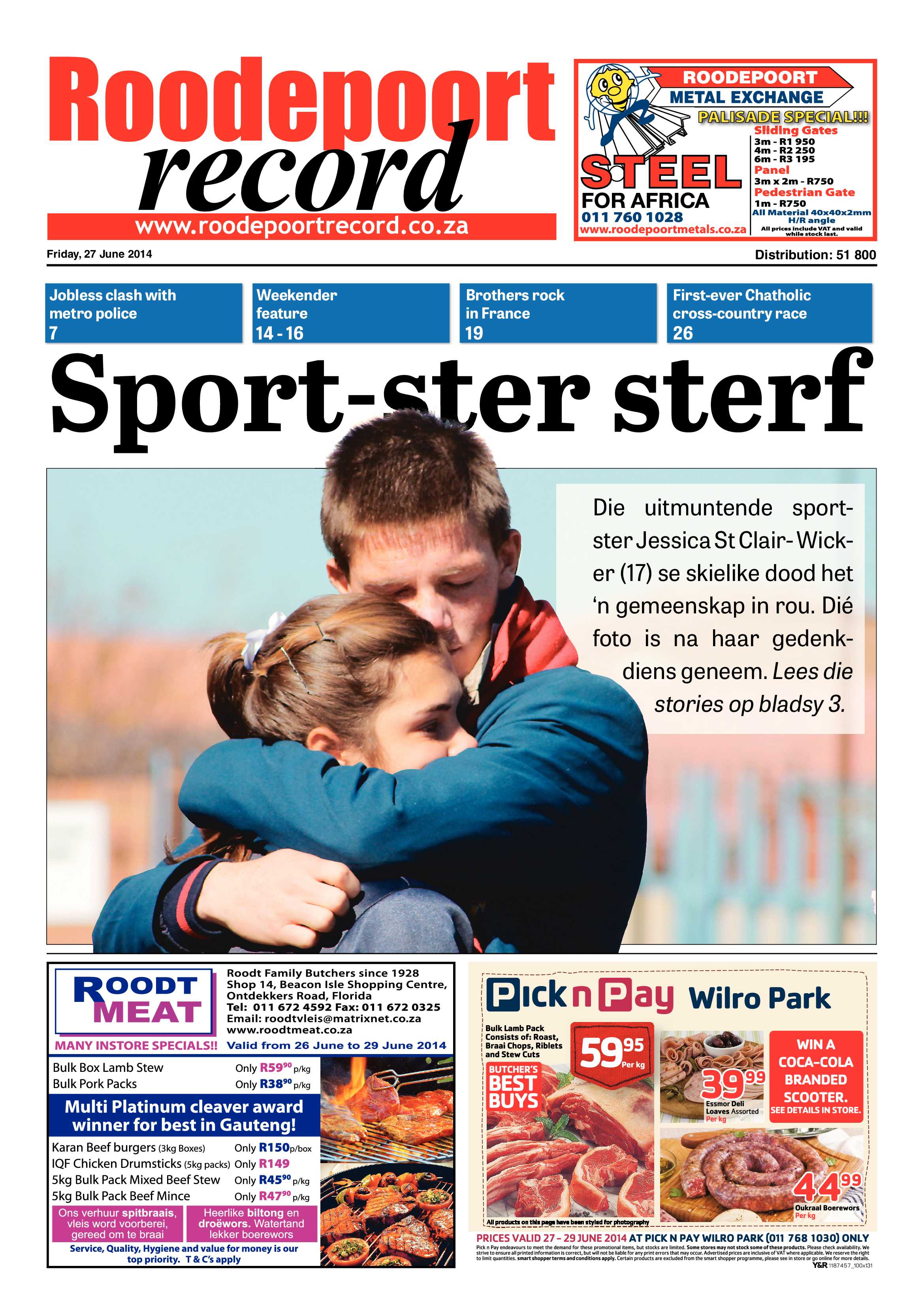 Roodepoort Record 27 June 2014 page 1