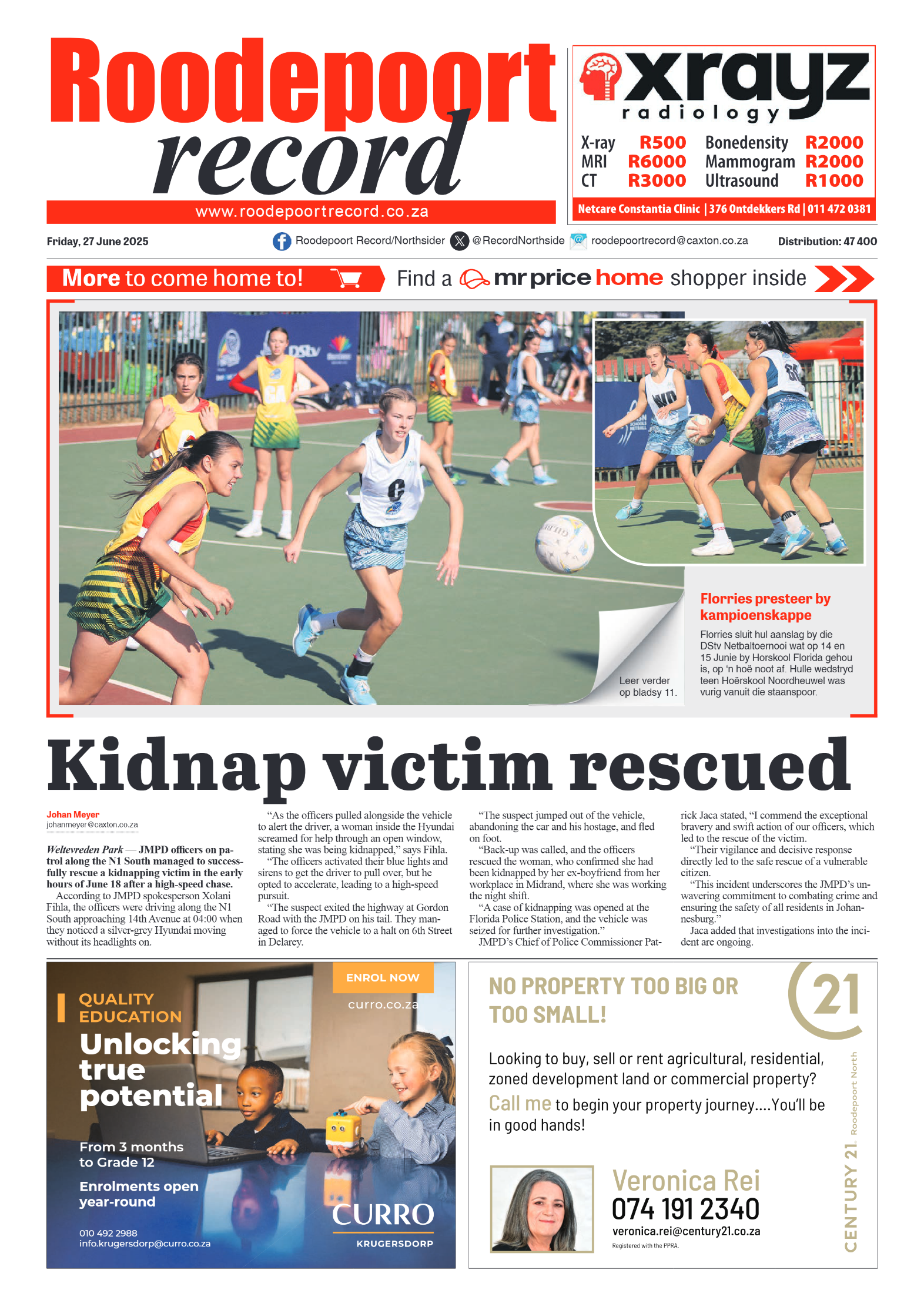 Roodepoort Record 27 June 2025 page 1