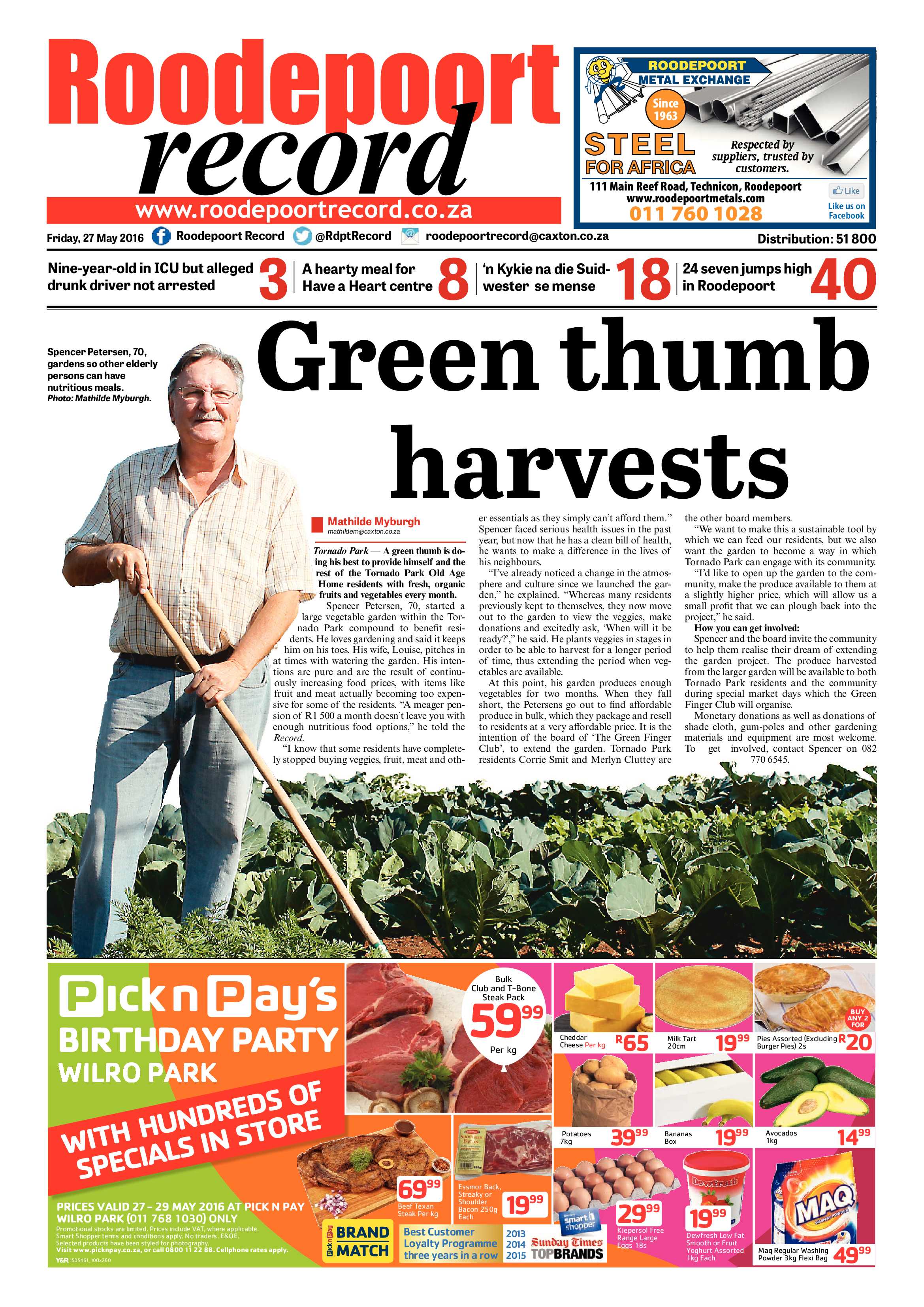 Roodepoort Record 27 May 2016 page 1