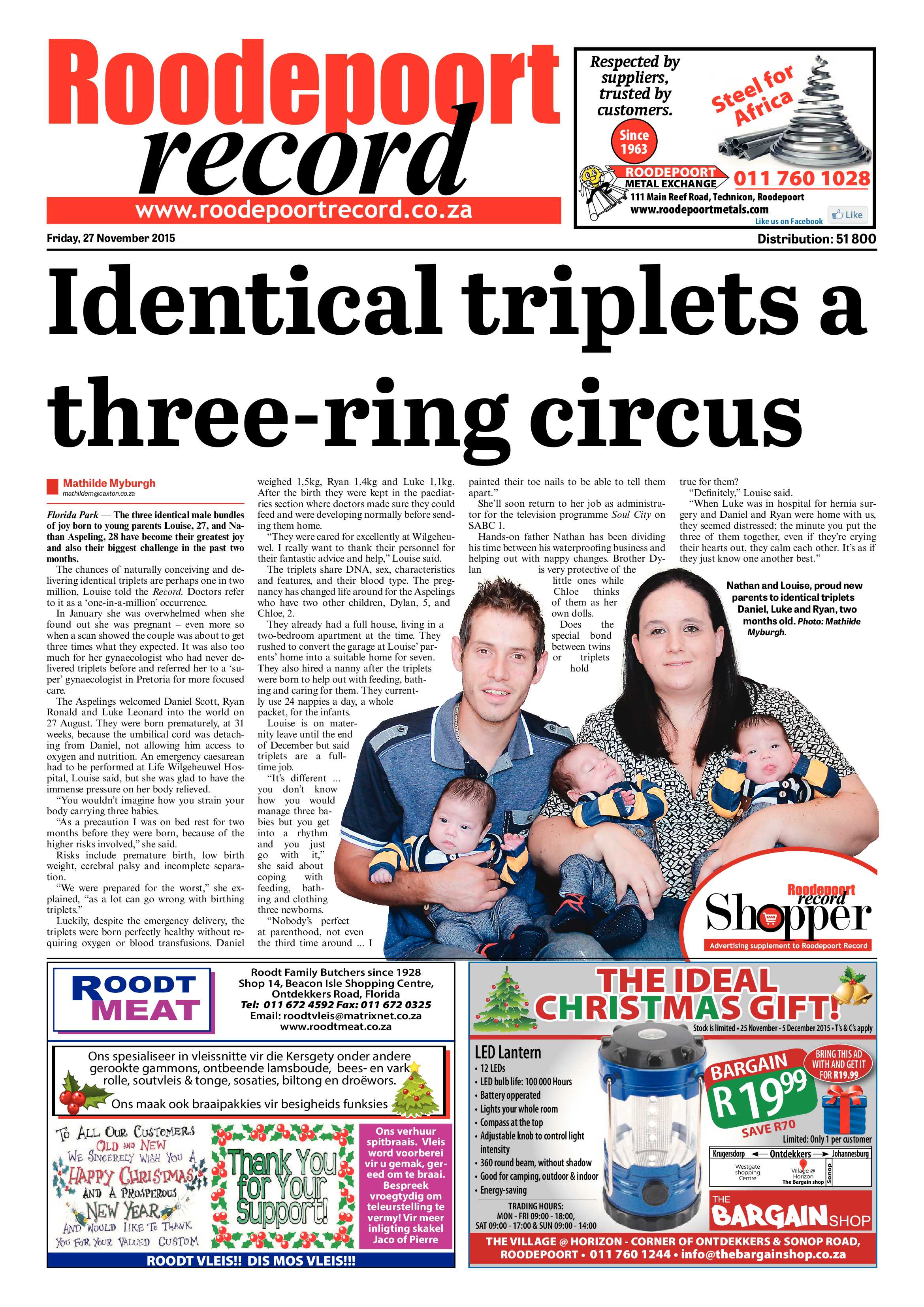 Roodepoort Record 27 November 2015 page 1