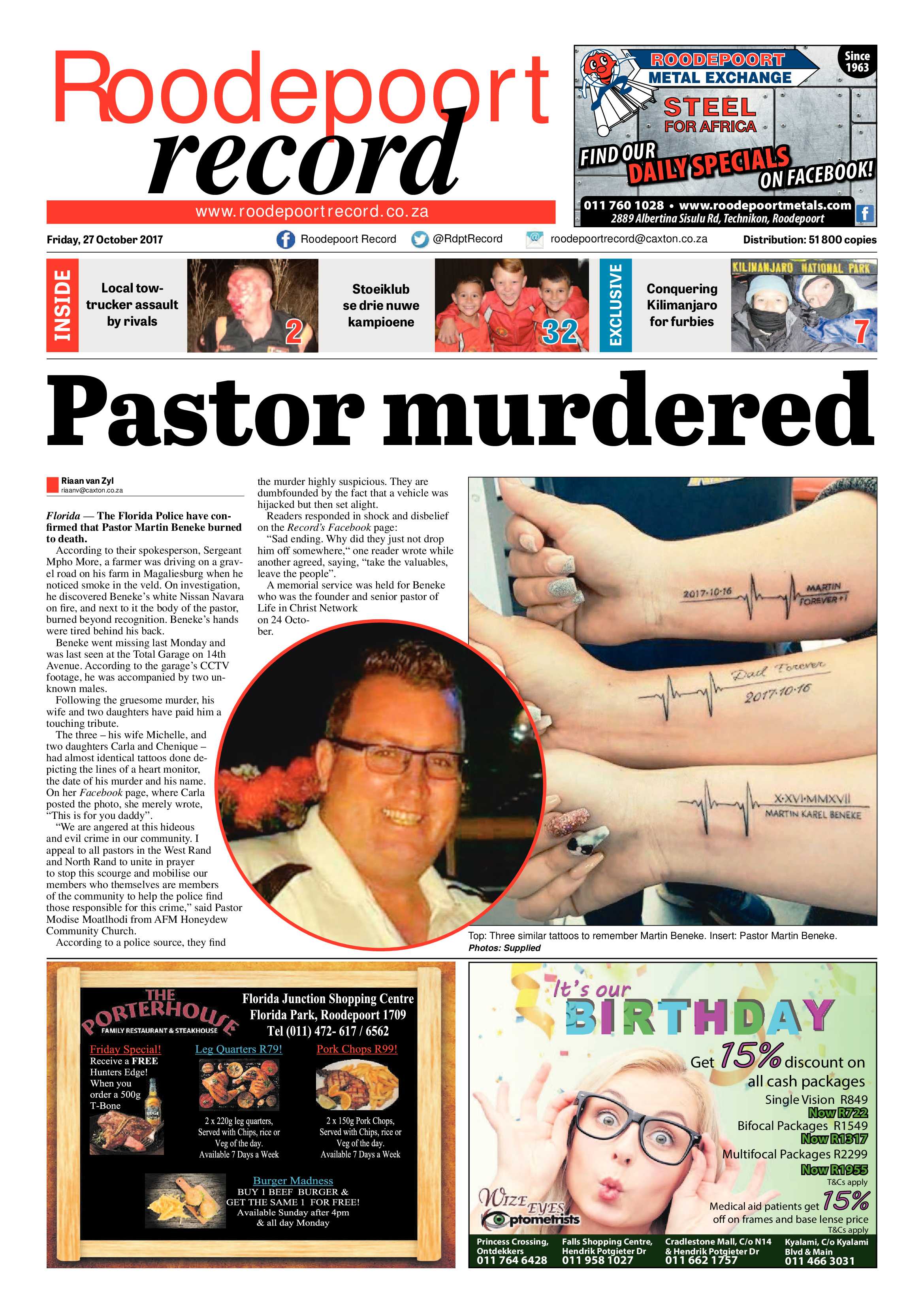 Roodepoort Record 27 October 2017 page 1