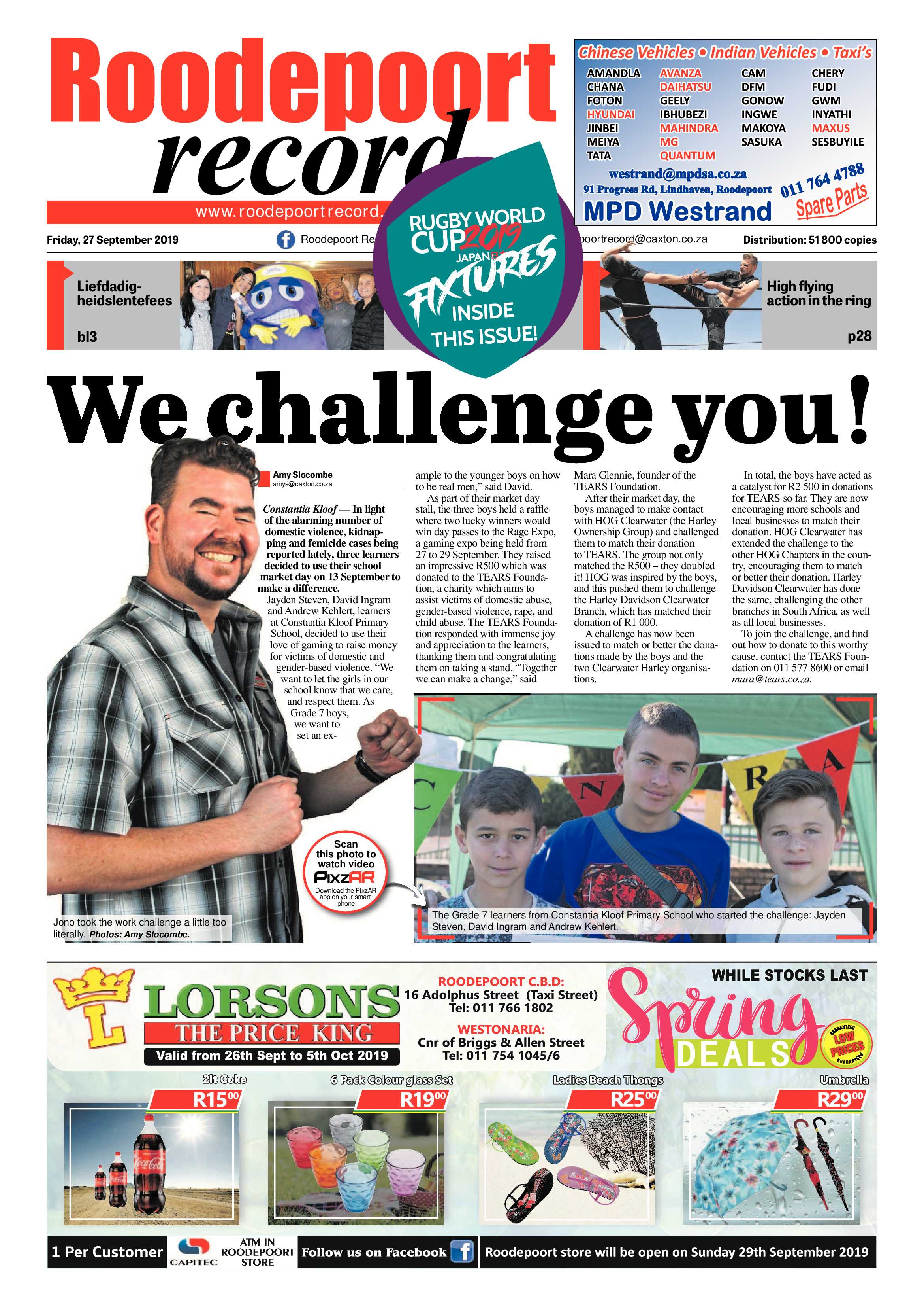 Roodepoort Record 27 September 2019 page 1