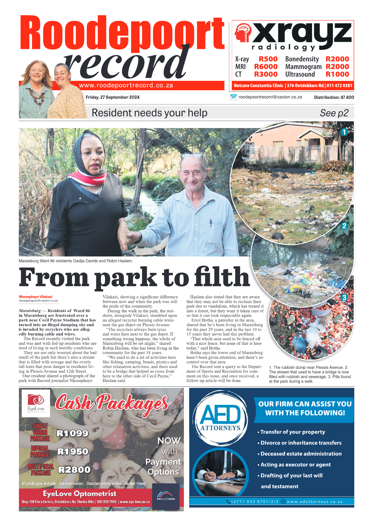 Roodepoort Record 27 September 2024 page 1