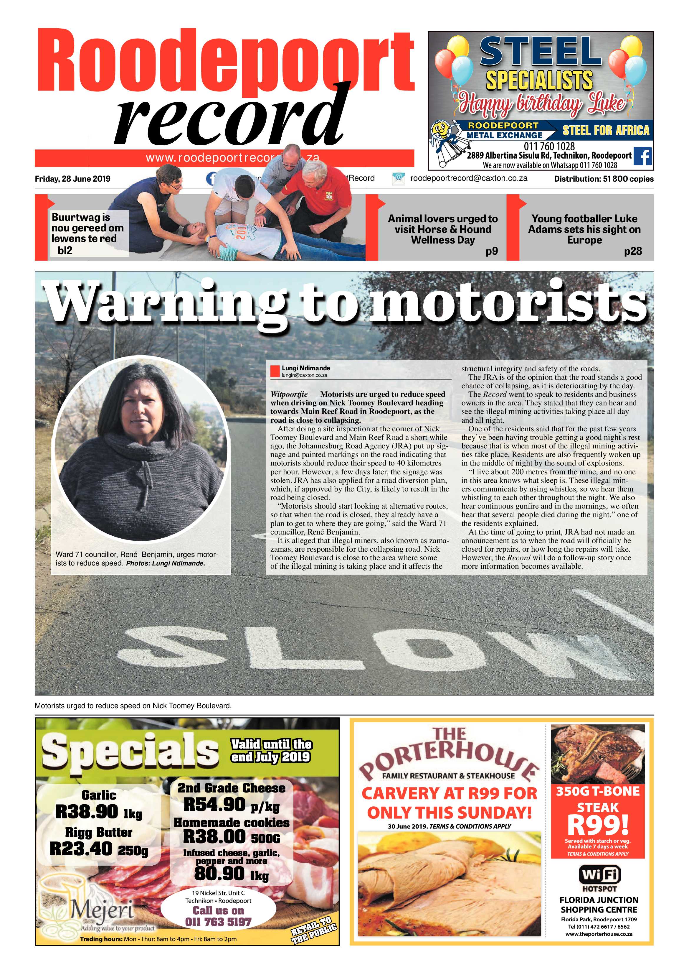 Roodepoort Record 28 June 2019 page 1