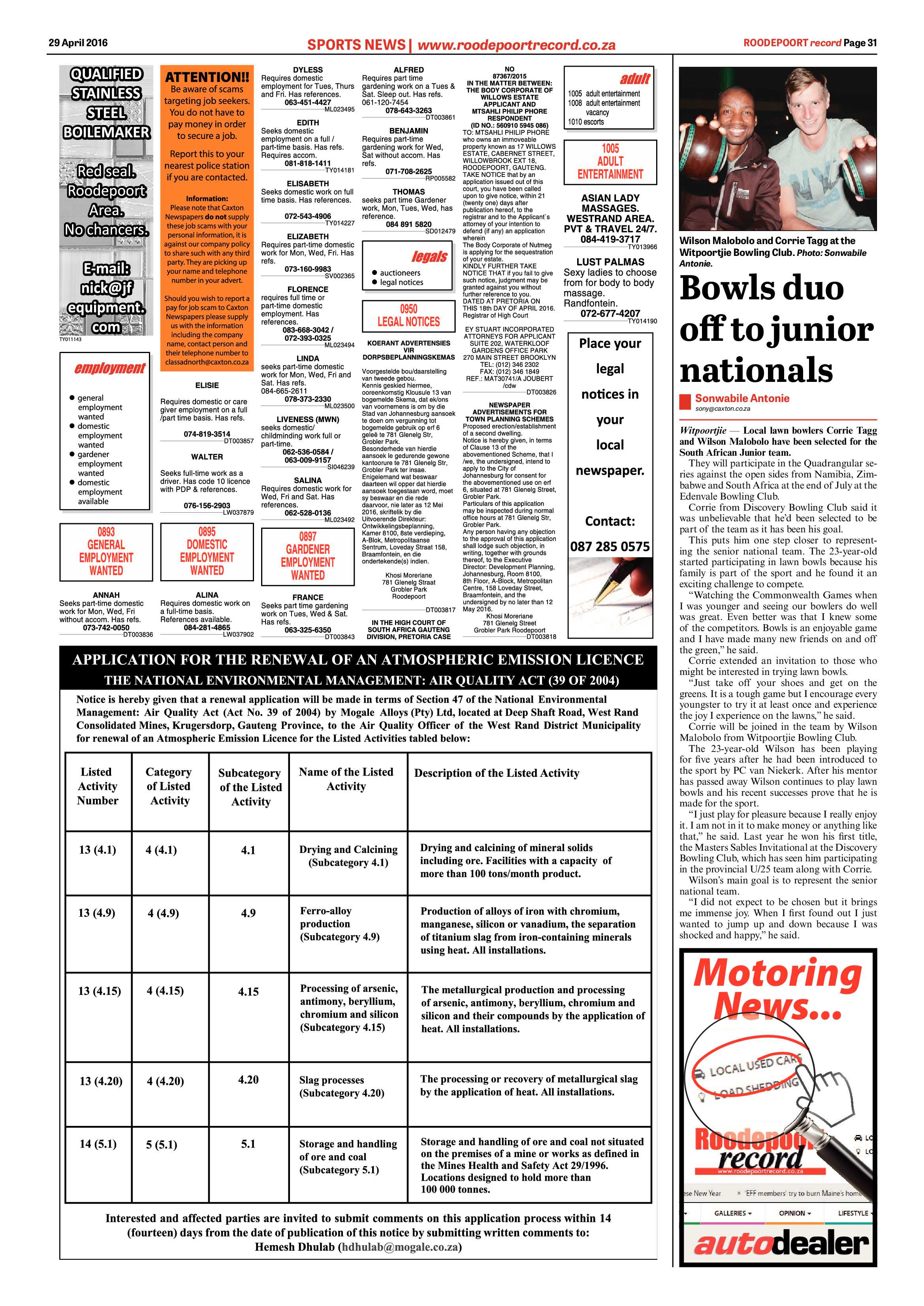 Roodepoort Record 29 April 2016 page 31