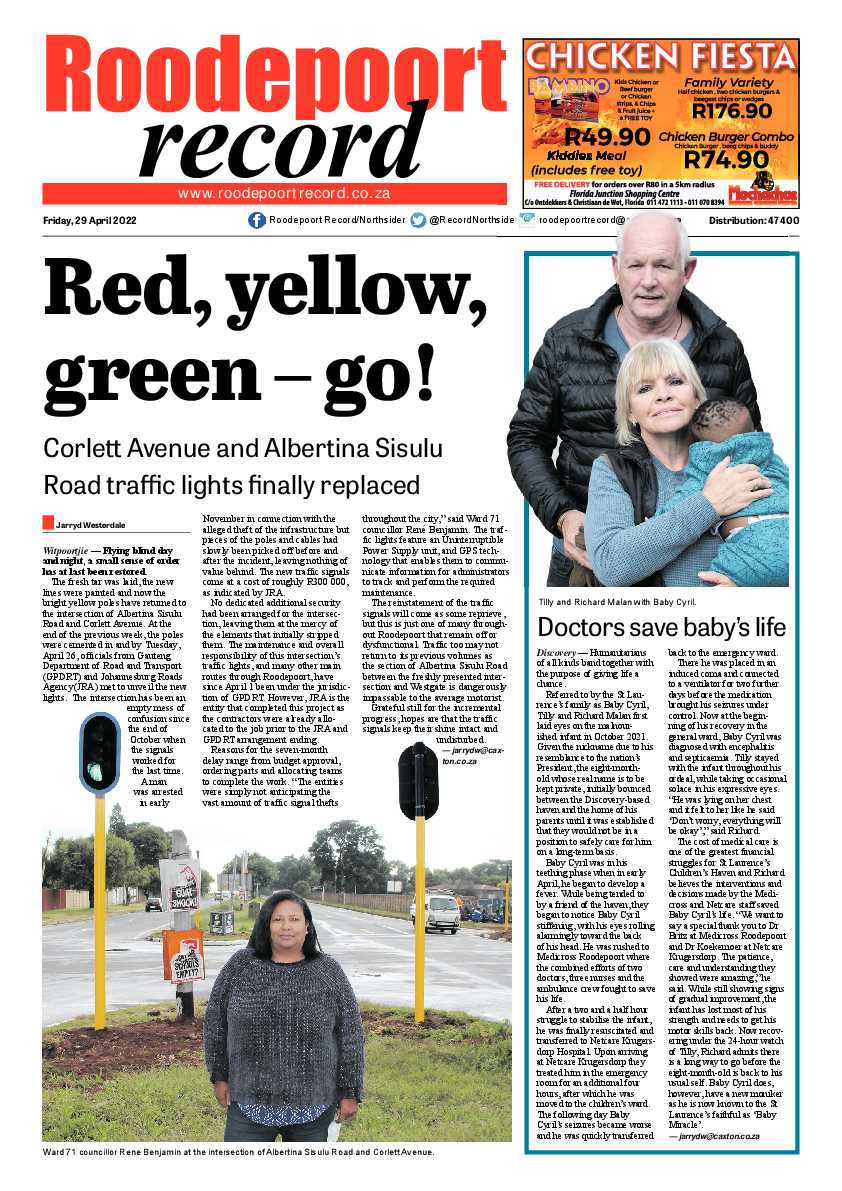 Roodepoort Record 29 April 2022 page 1