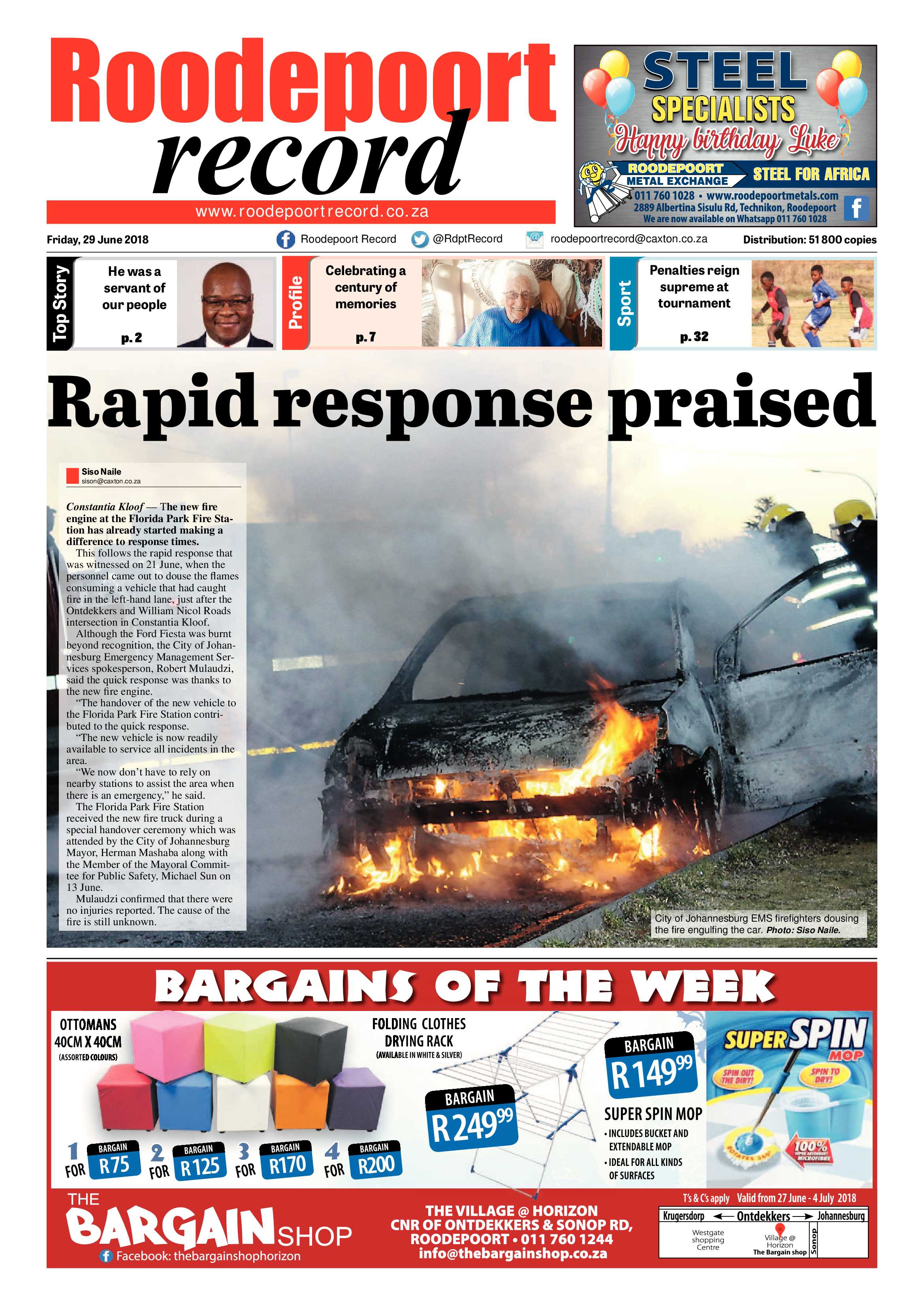 Roodepoort Record 29 June 2018 page 1
