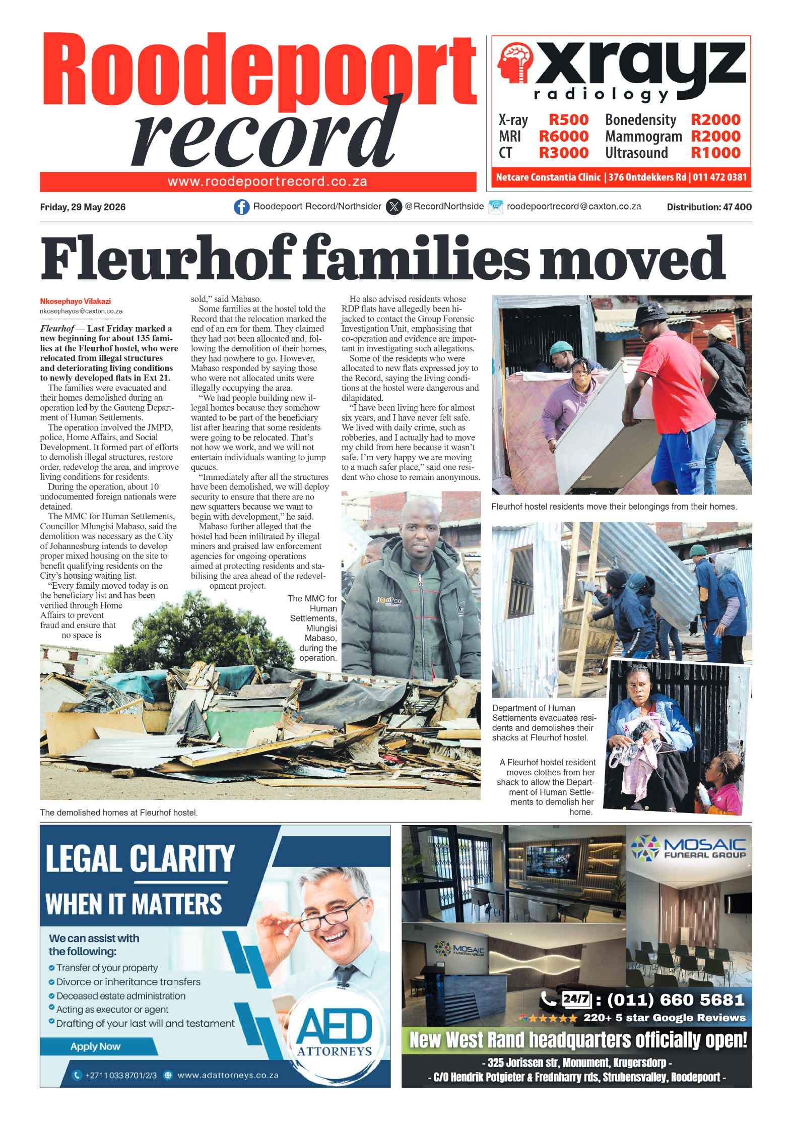 Roodepoort Record 29 May 2026 page 1