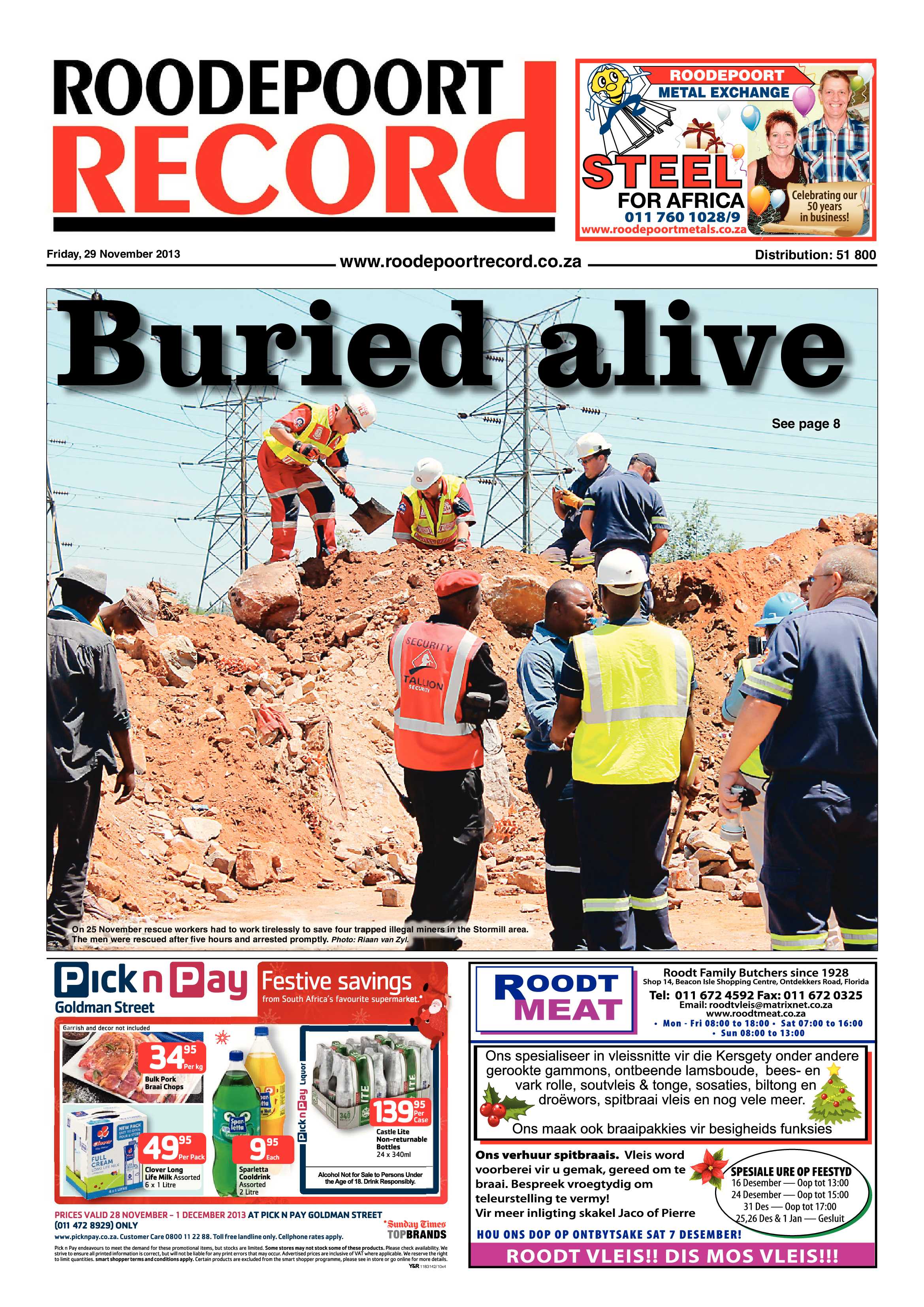 Roodepoort Record 29 November 2013 page 1