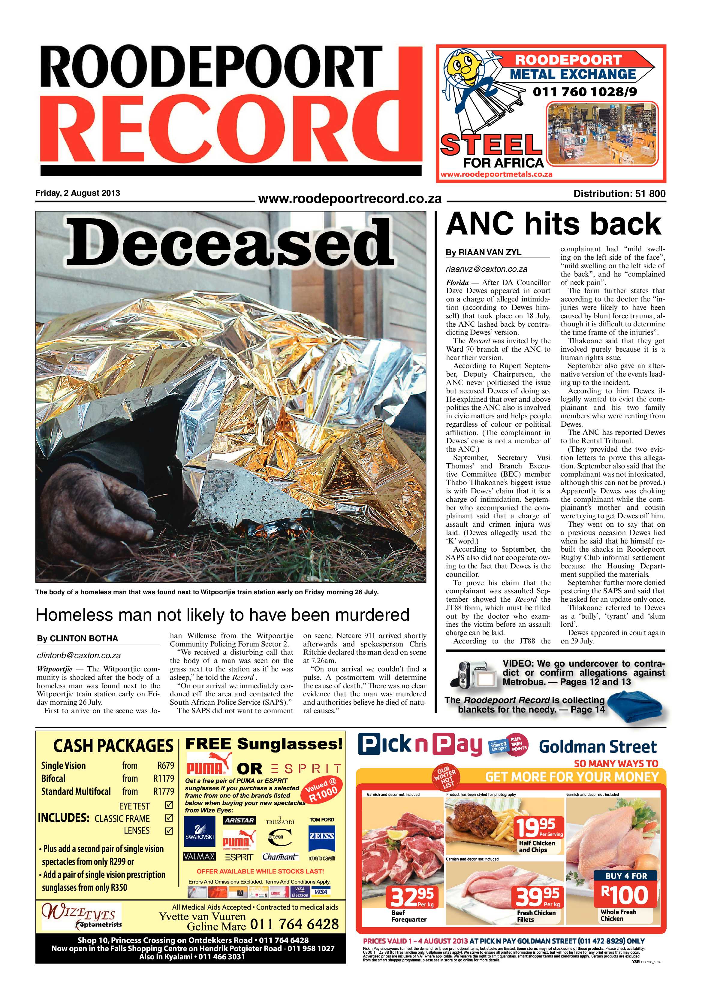 Roodepoort Record 17 June 2016 page 1