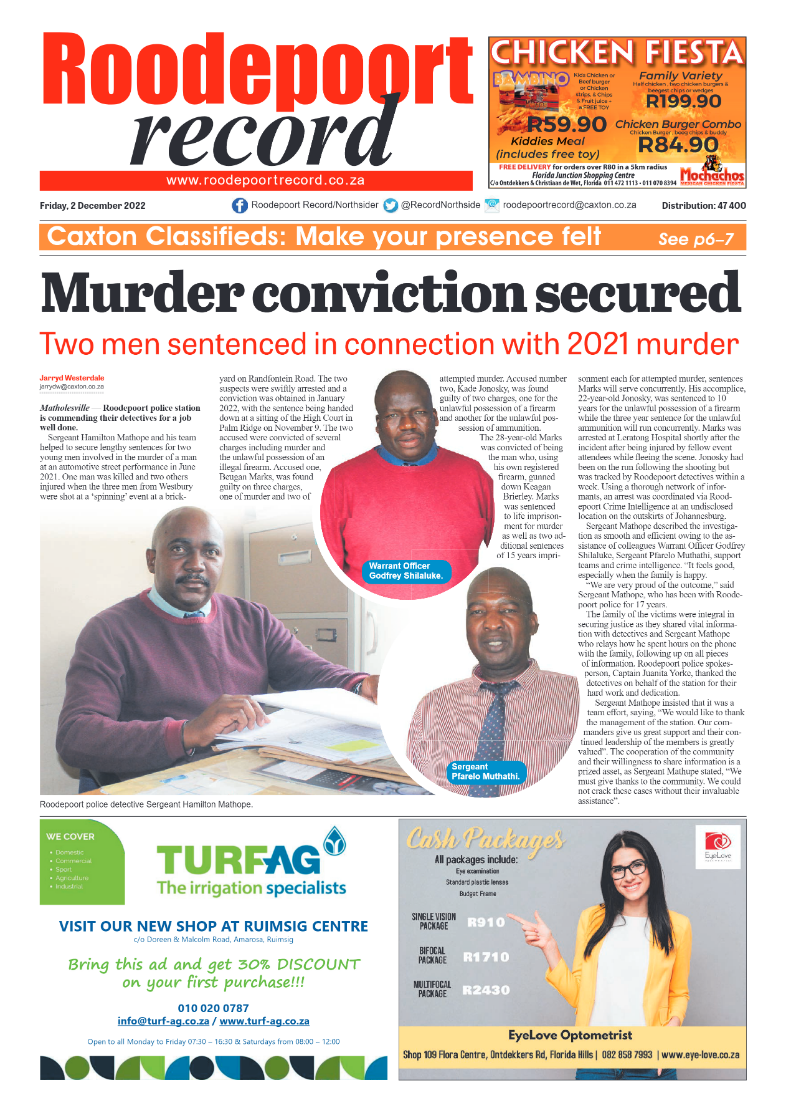 Roodepoort Record 2 December 2022 page 1