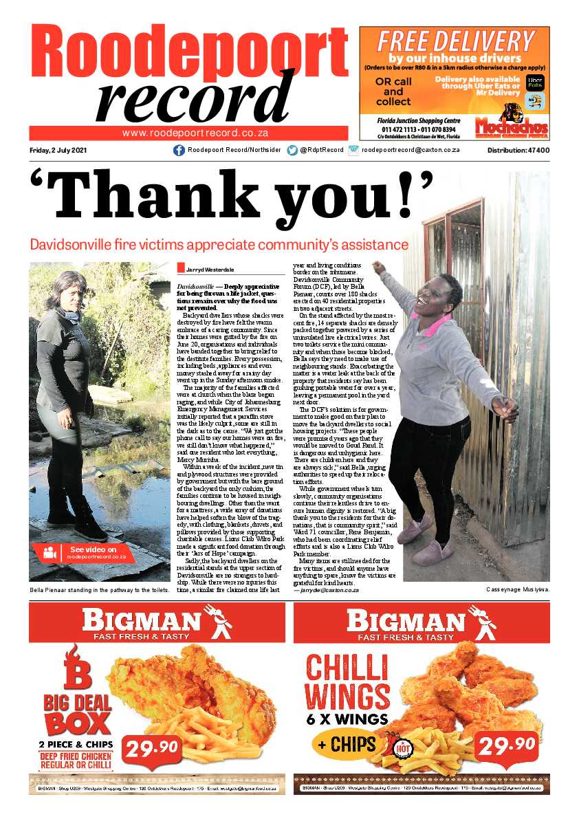 Roodepoort Record 2 July 2021 page 1