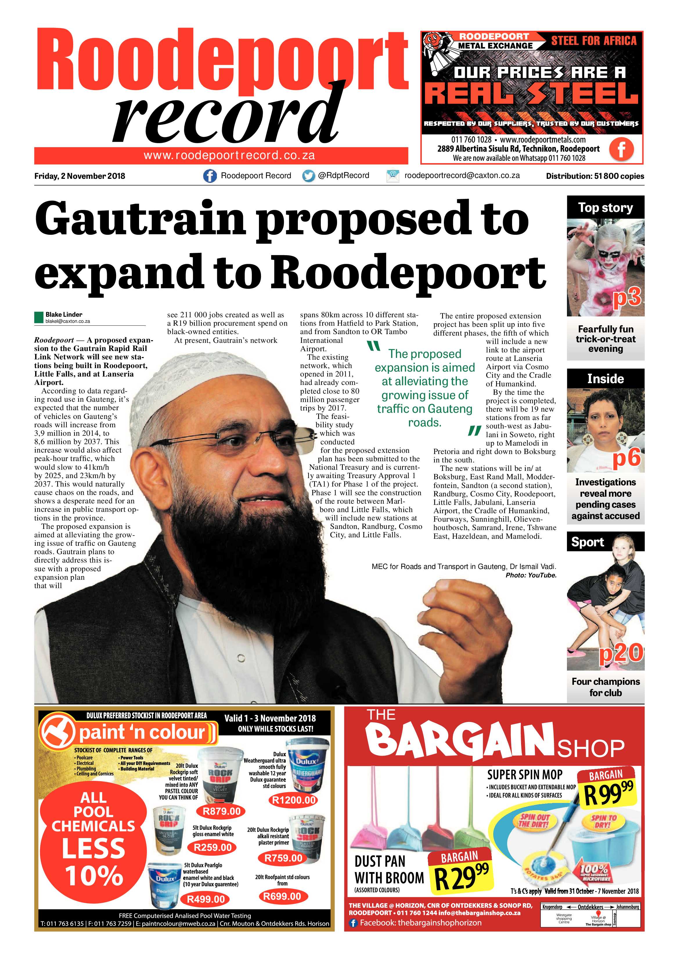 Roodepoort Record 2 November 2018 page 1