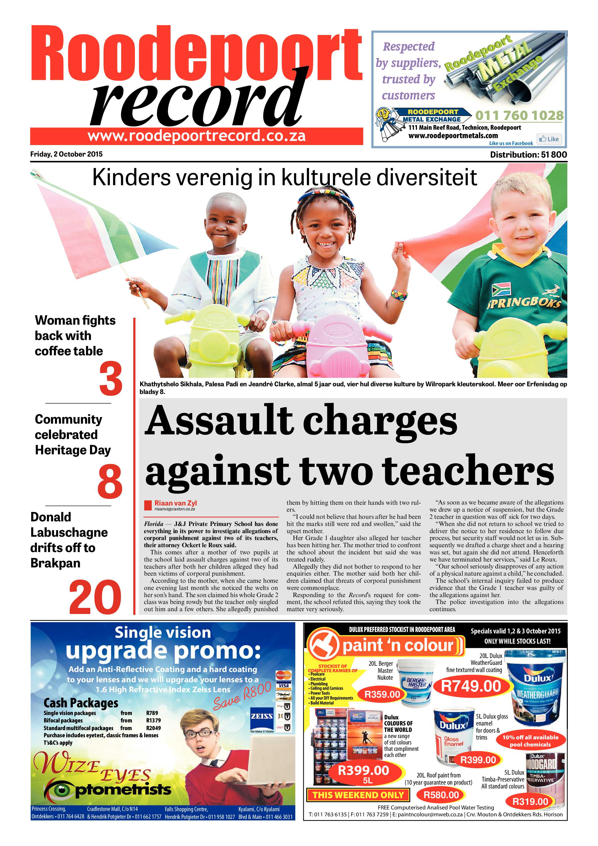 Roodepoort Record 2 October 2015 page 1