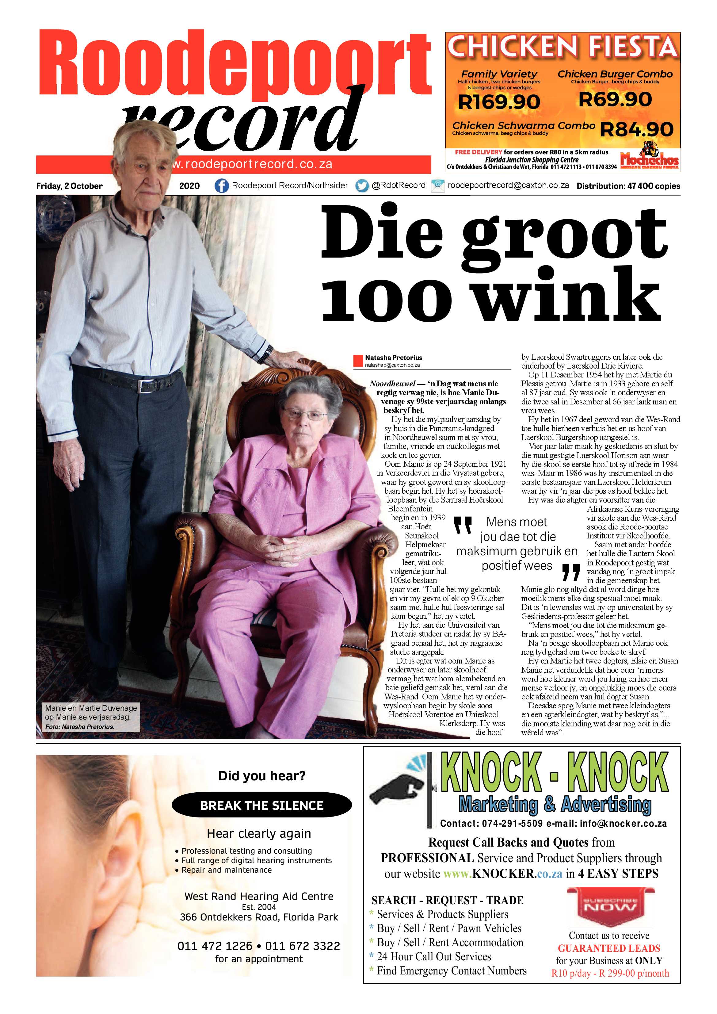 Roodepoort Record 2 October 2020 page 1