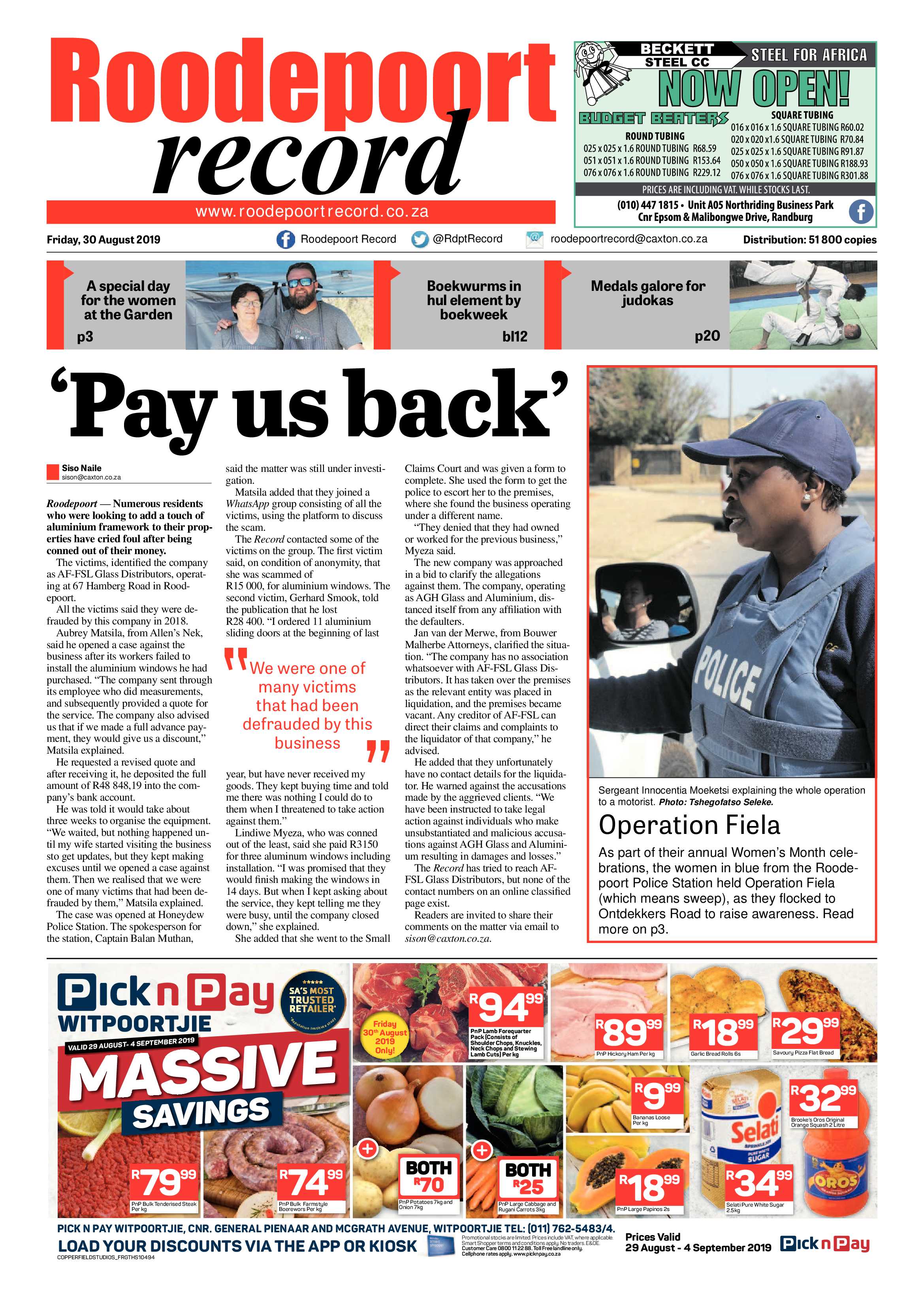 Roodepoort Record 30 August 2019 page 1