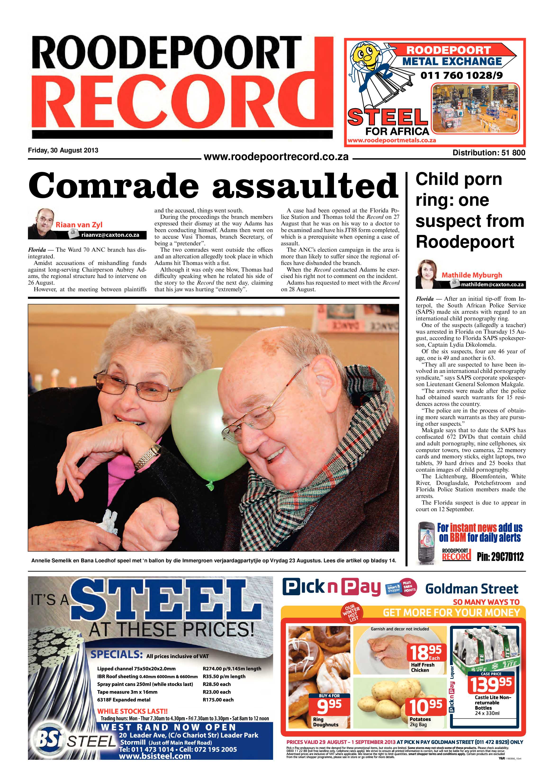 Roodepoort Record 30 Augustus 2013 page 1