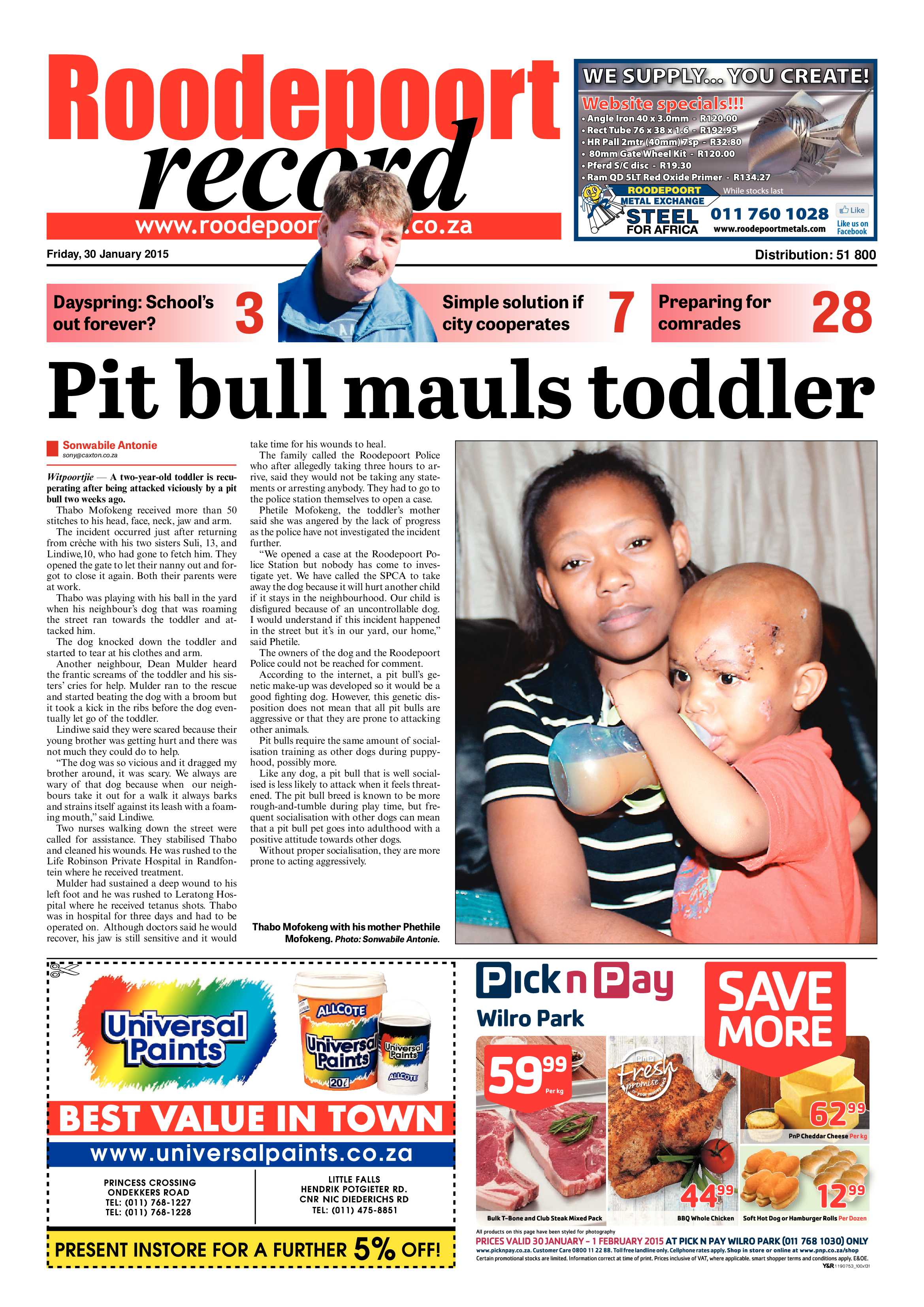 Roodepoort Record 30 January 2015 page 1