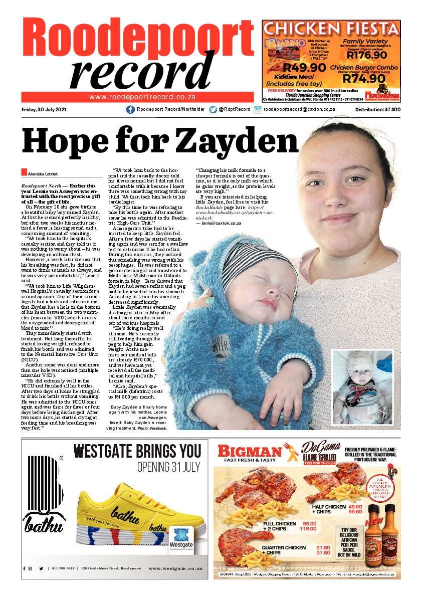 Roodepoort Record 30 July 2021 page 1