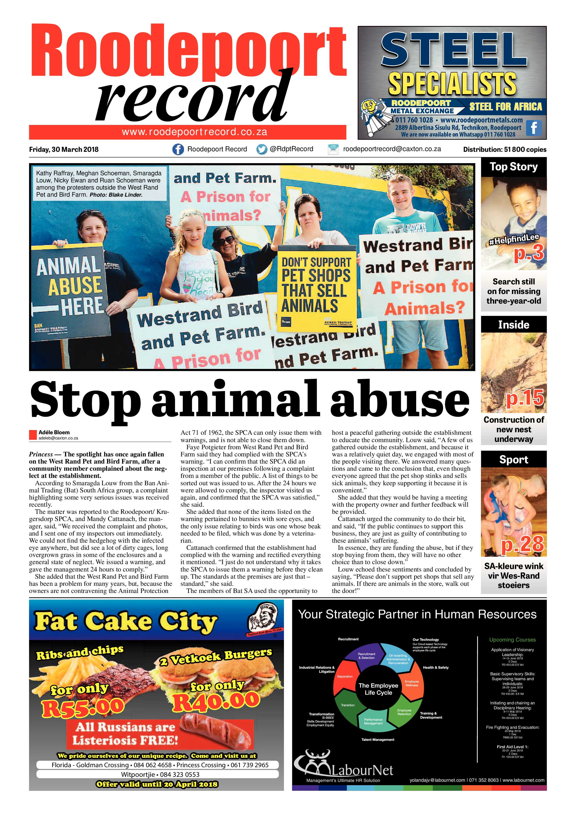 Roodepoort Record 30 March 2018 page 1