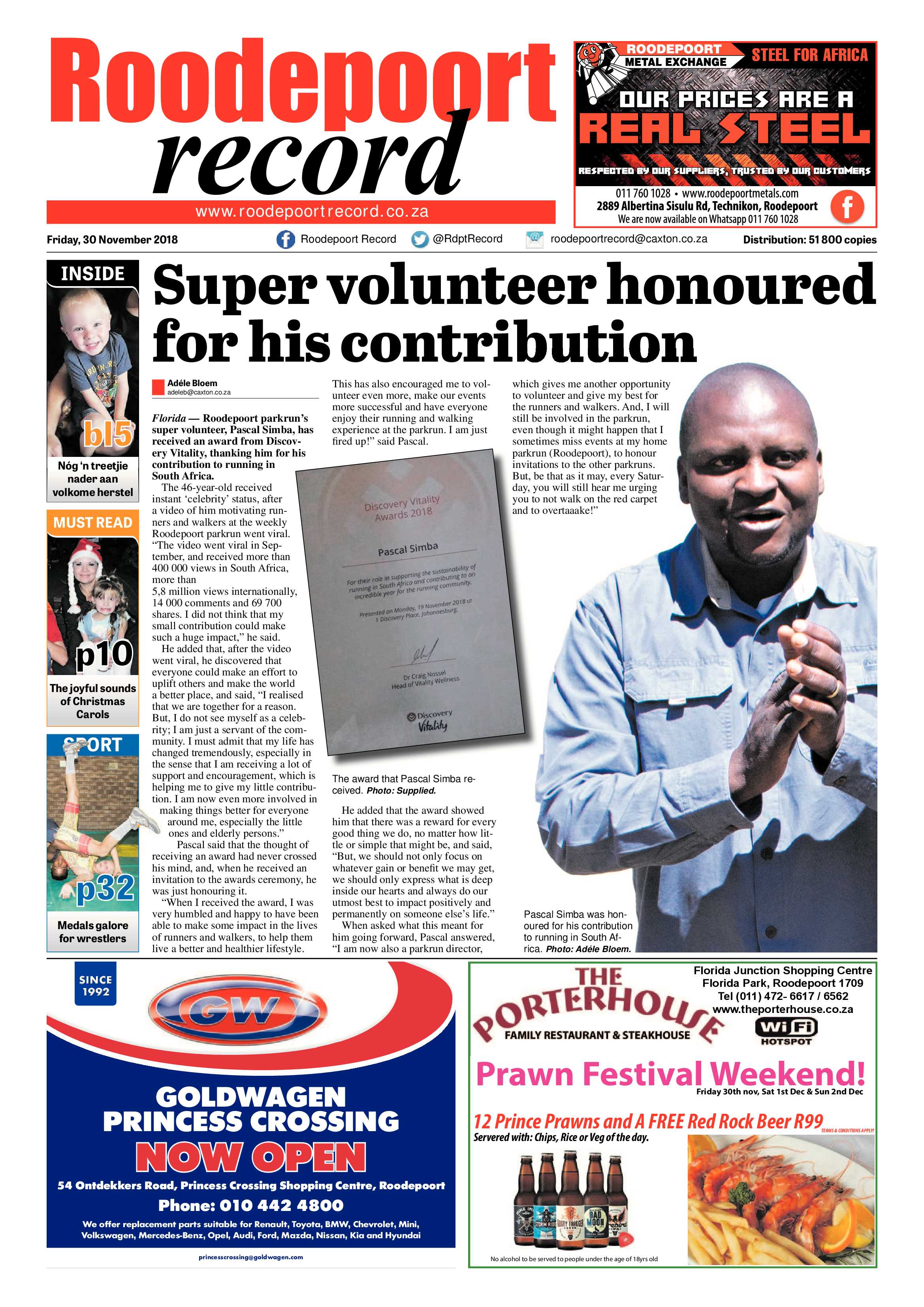 Roodepoort Record 30 November 2018 page 1