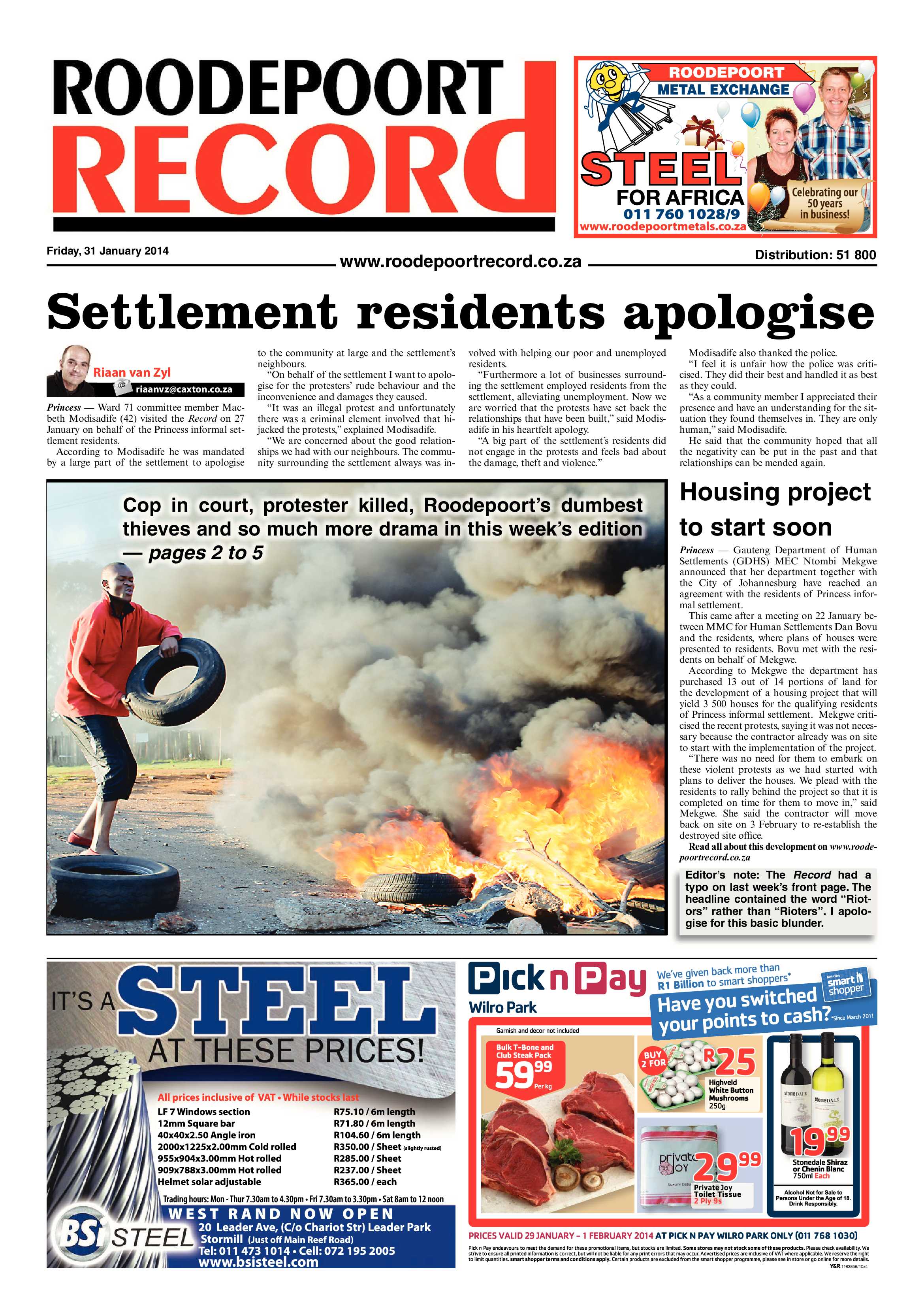 Roodepoort Record 31 January 2014 page 1