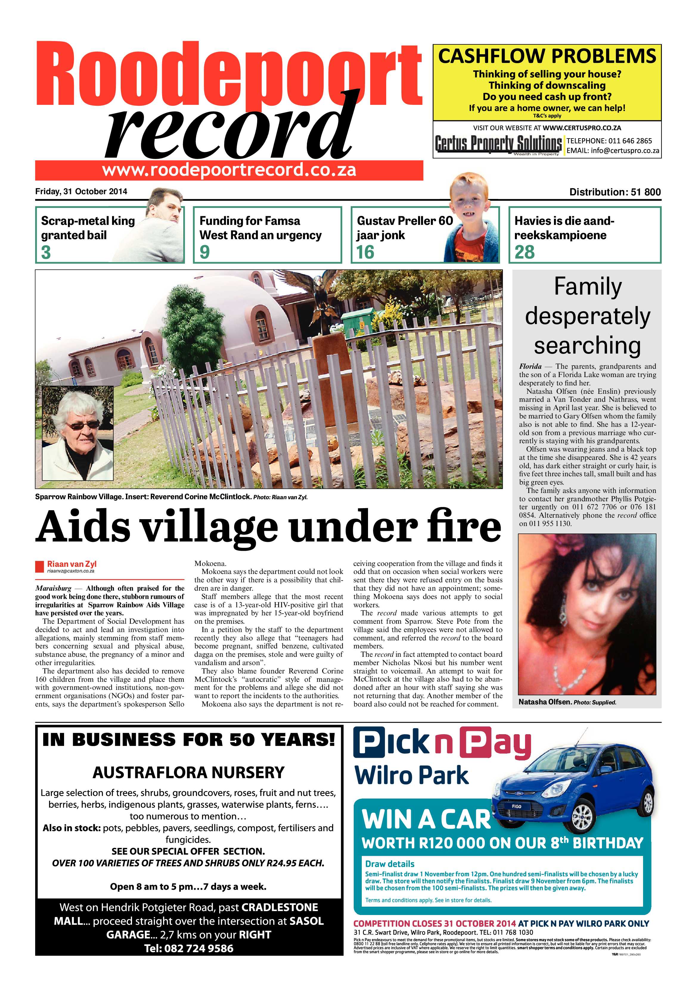 Roodepoort Record 31 October 2014 page 1