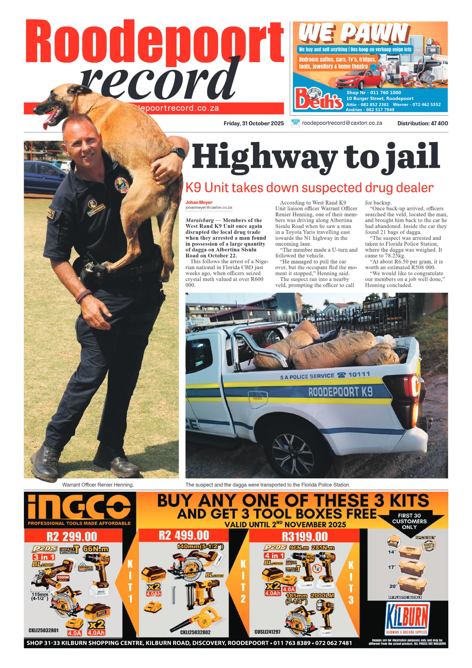 Roodepoort Record 31 October 2025 page 1