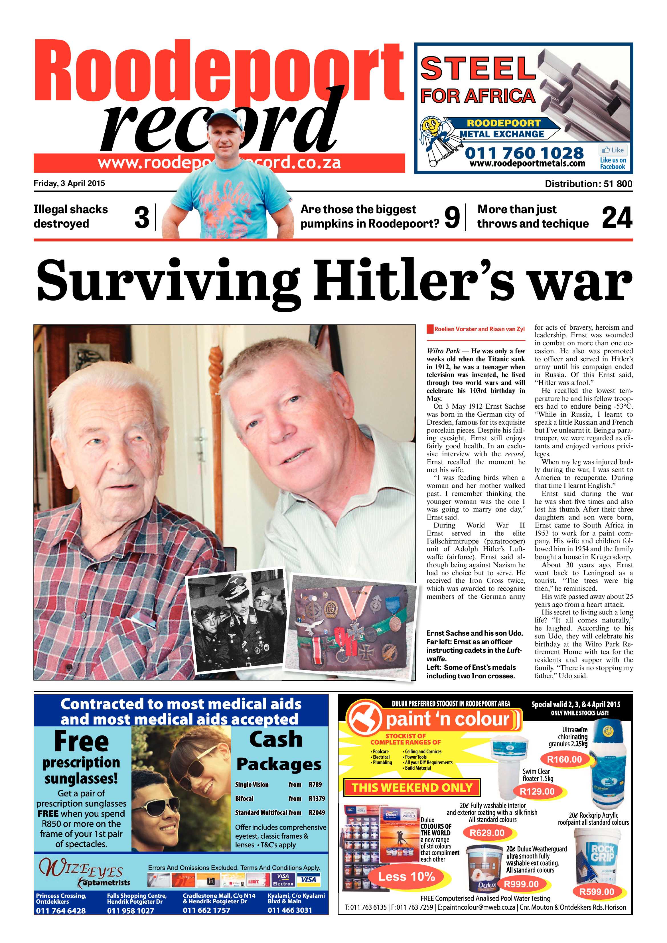 Roodepoort Record 3 April 2015 page 1