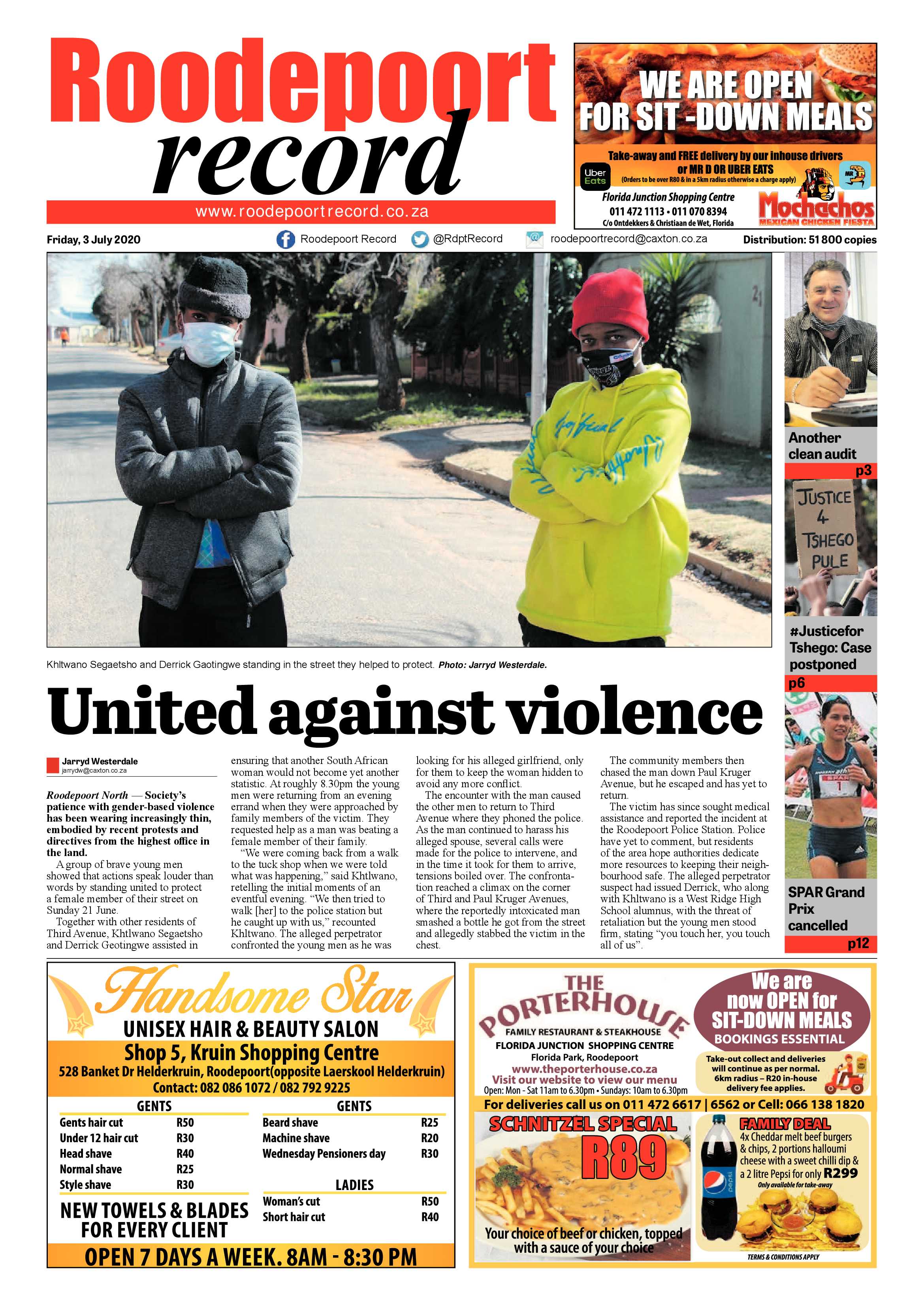 Roodepoort Record 3 July 2020 page 1