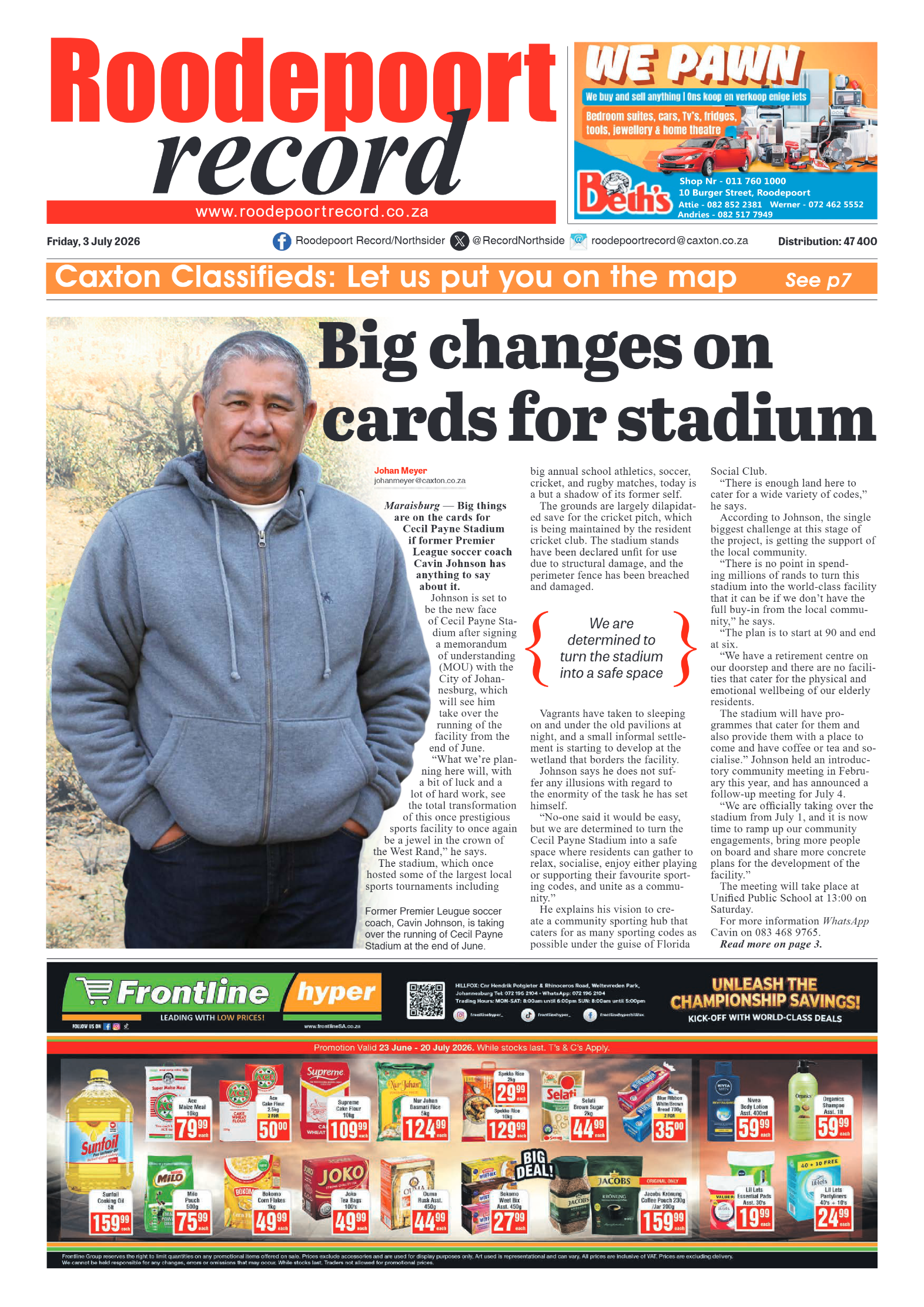Roodepoort Record 3 July 2026 page 1