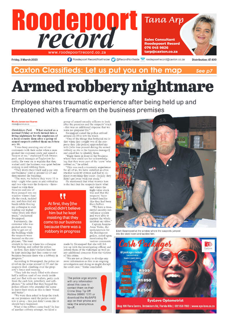 Roodepoort Record 3 March 2023 page 1