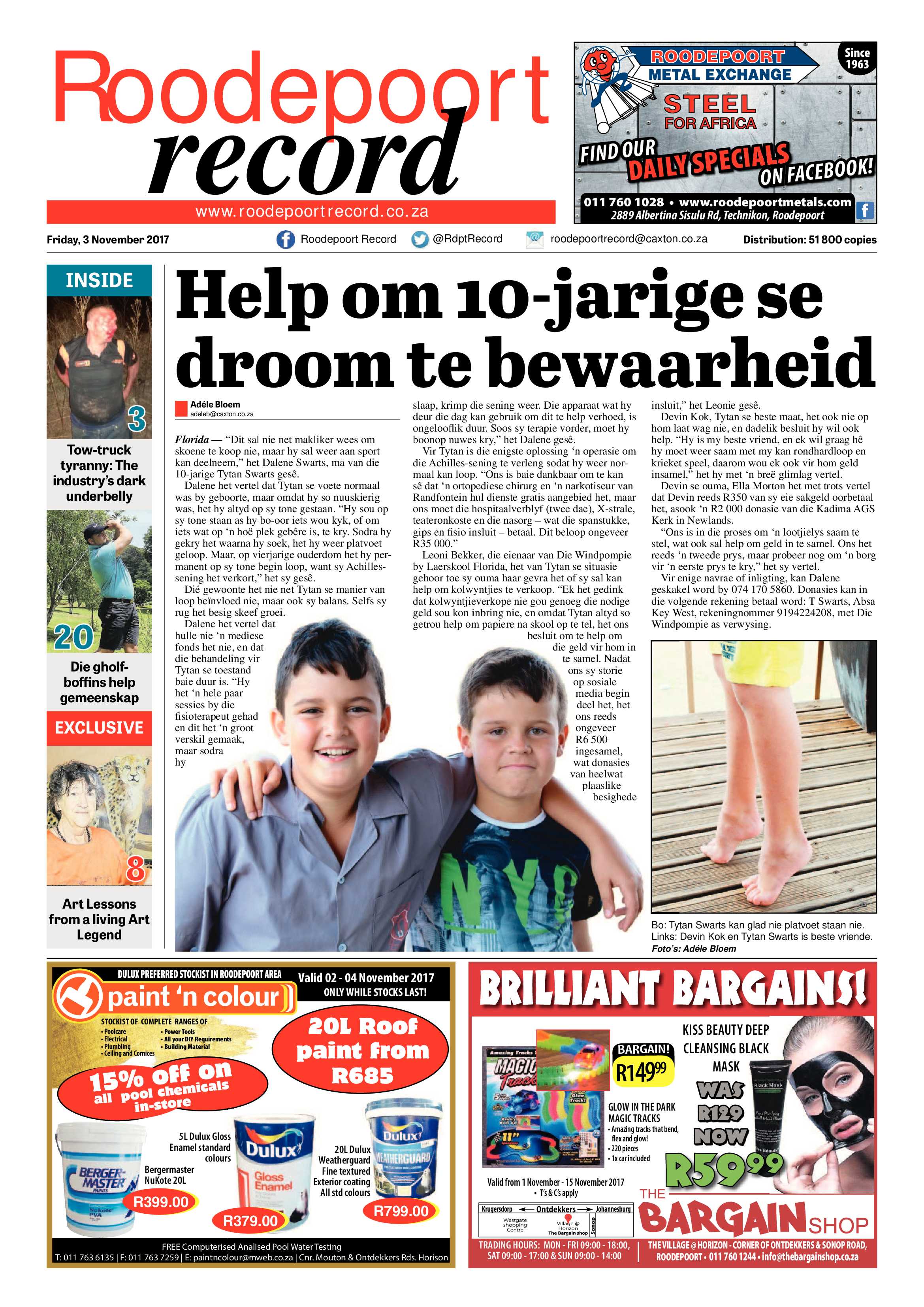 Roodepoort Record 3 November 2017 page 1