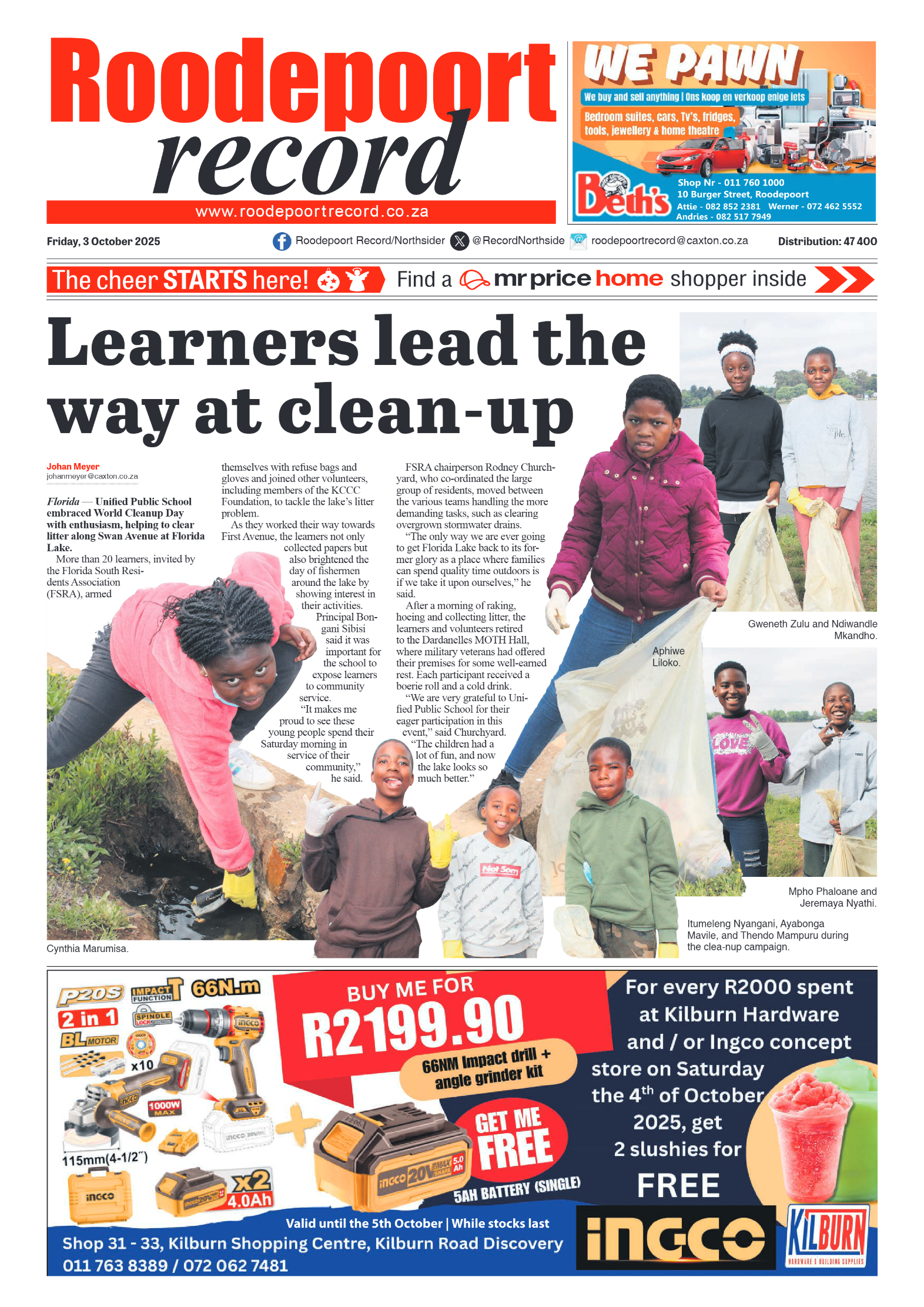 Roodepoort Record 3 October 2025 page 1