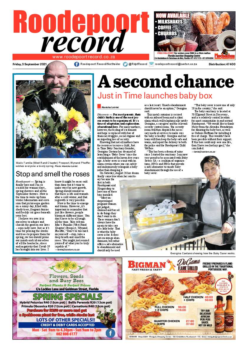 Roodepoort Record 3 September 2021 page 1