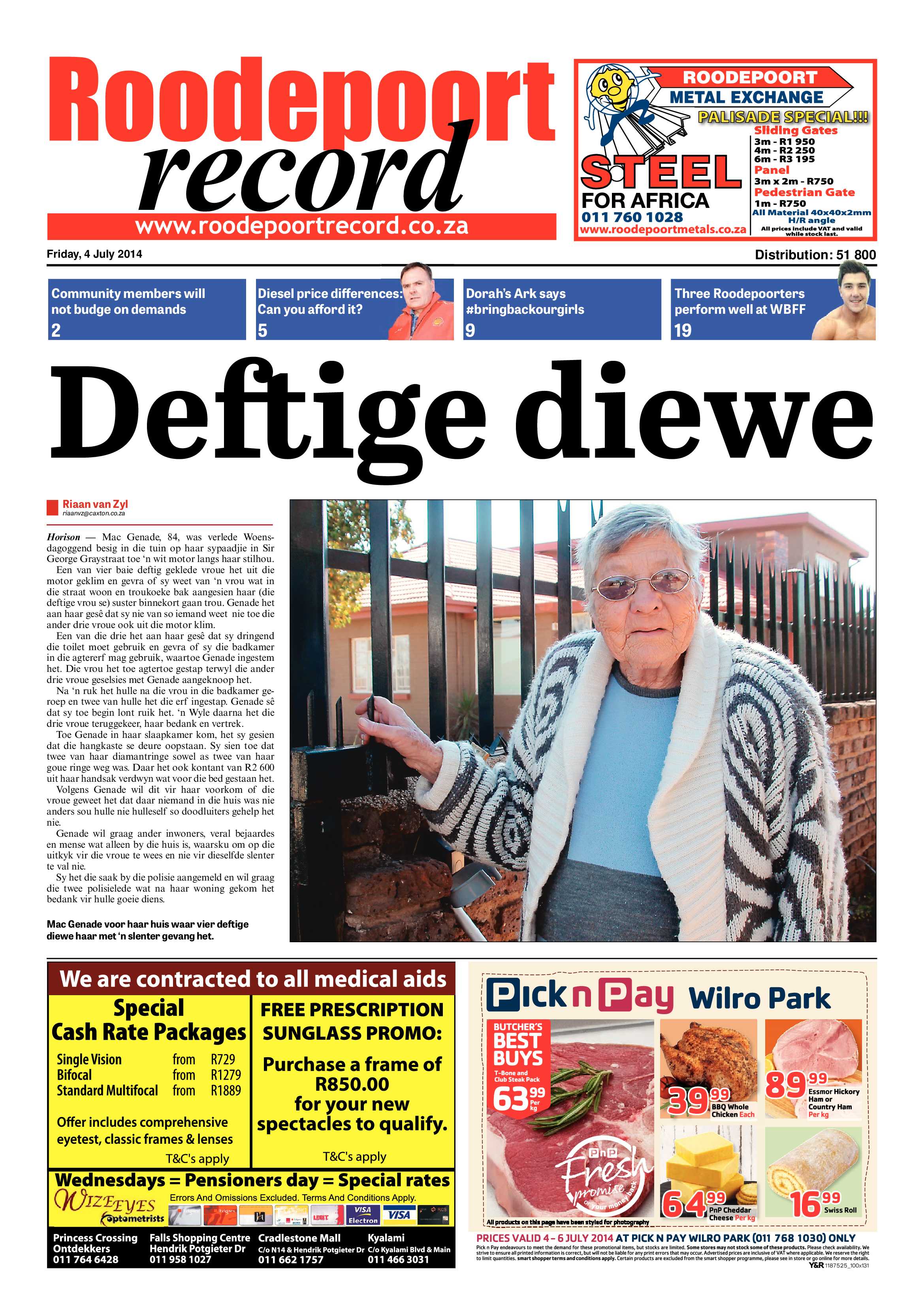 Roodepoort Record 4 July 2014 page 1