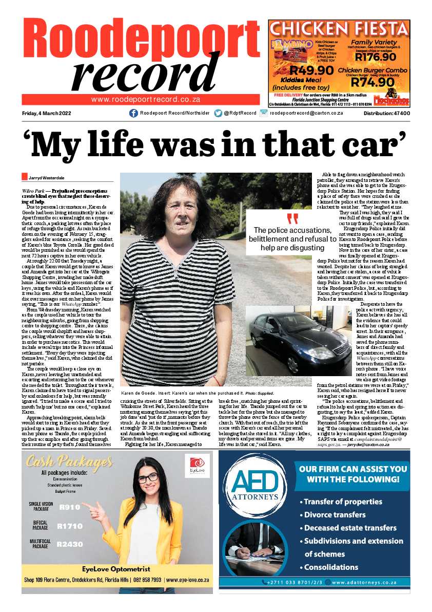 Roodepoort Record 4 March 2022 page 1