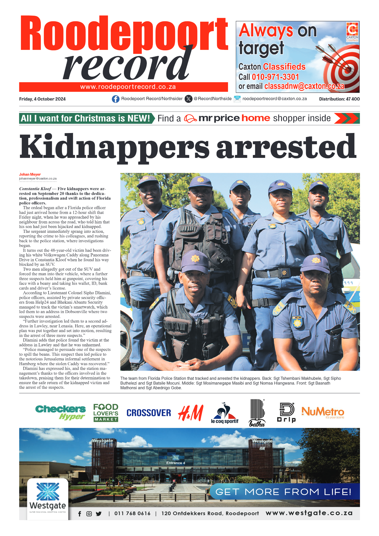 Roodepoort Record 4 October 2024 page 1