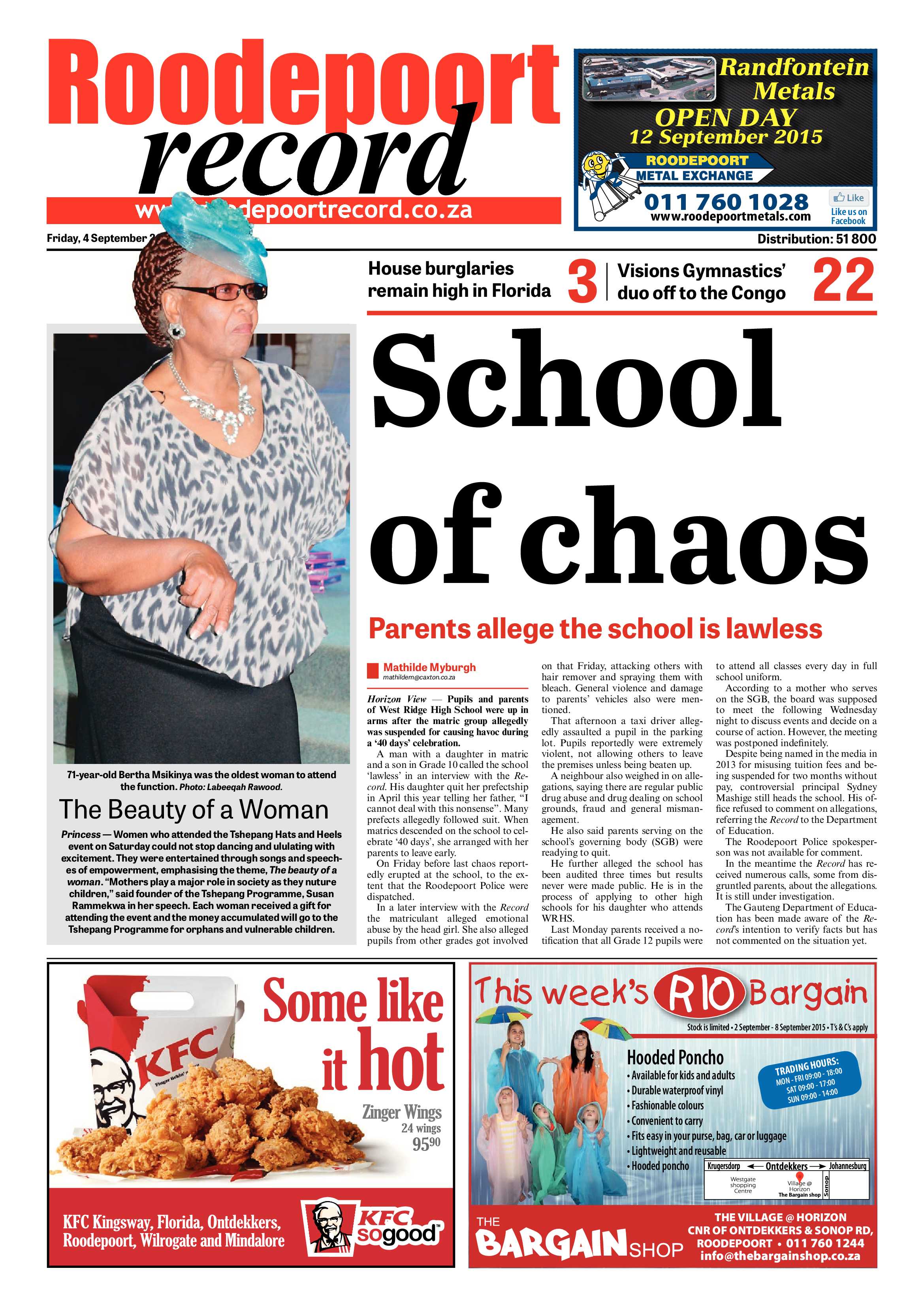 Roodepoort Record 4 September 2015 page 1